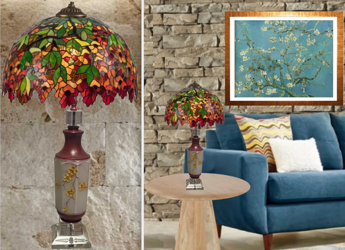 Mid-Century Floral Glass Table Lamp - a Pair - 9