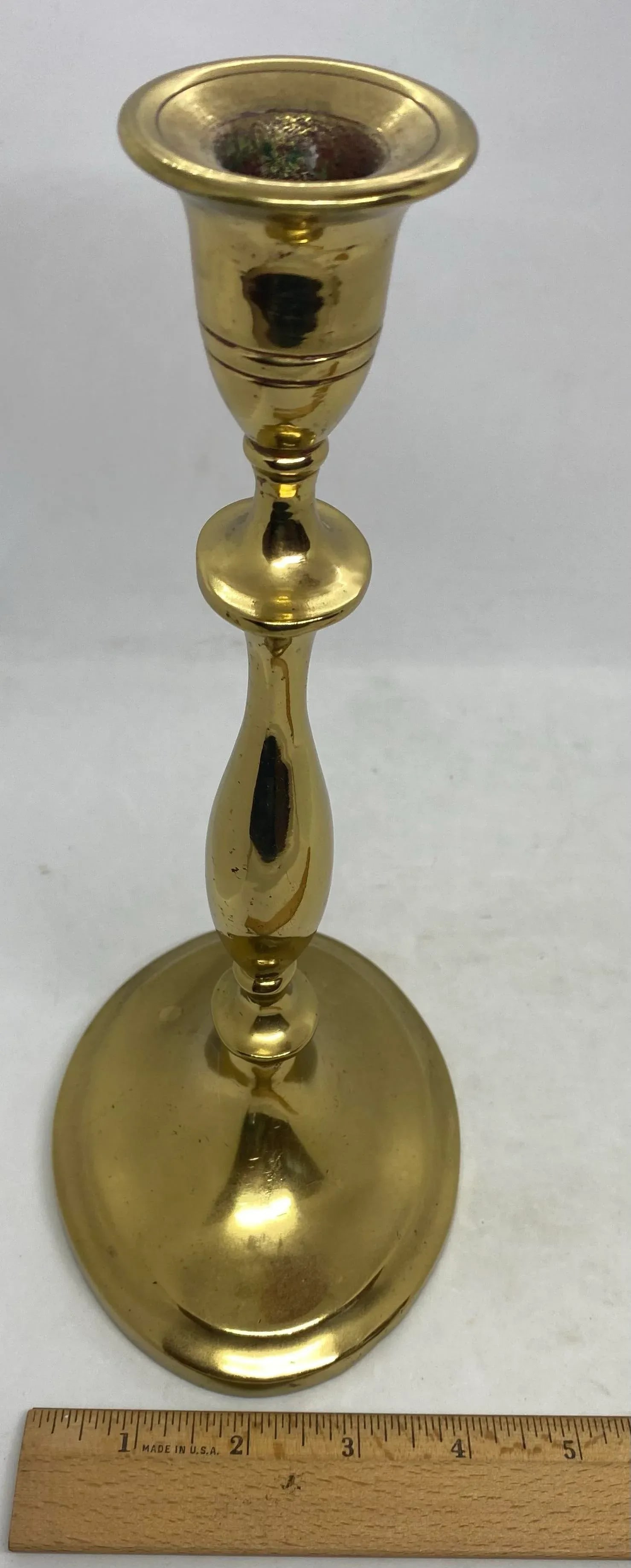 Antique Regency-Style Solid Brass Candle Holders With Oval Bases - a Pair - 11