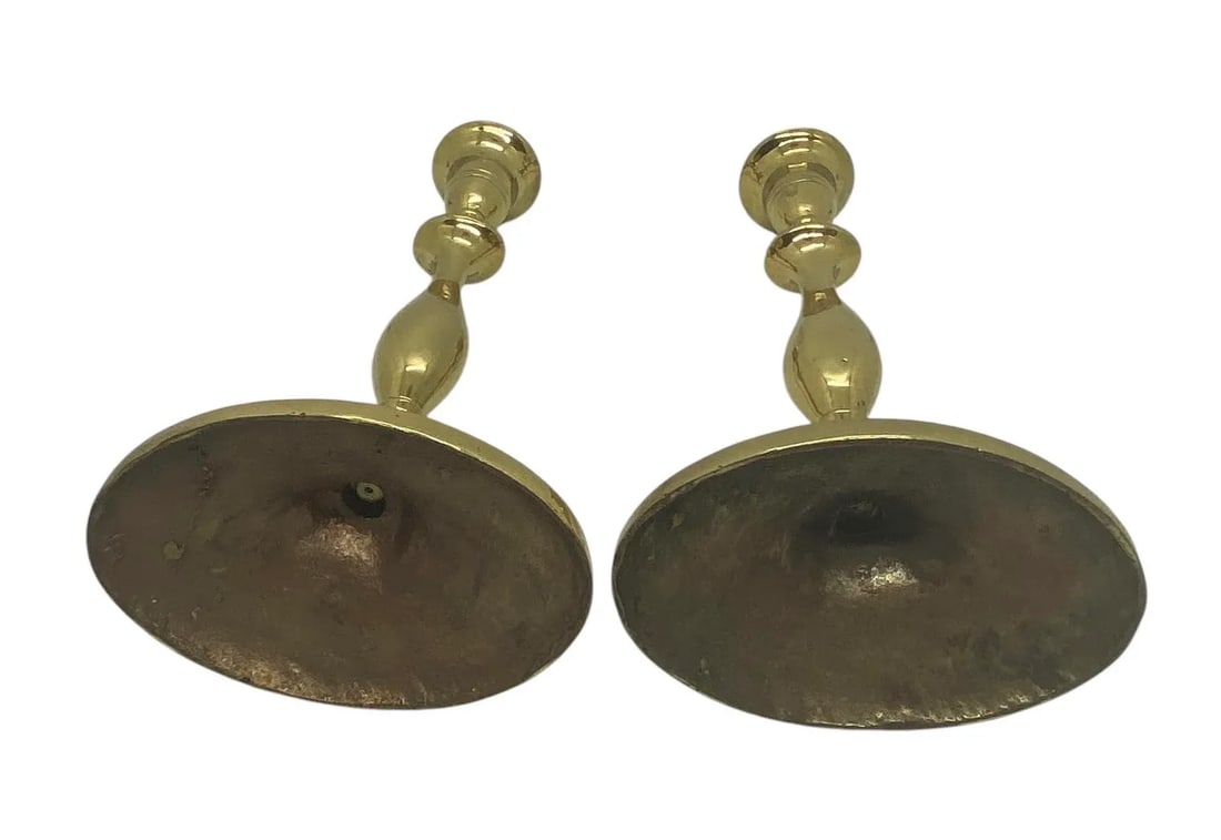 Antique Regency-Style Solid Brass Candle Holders With Oval Bases - a Pair - 5