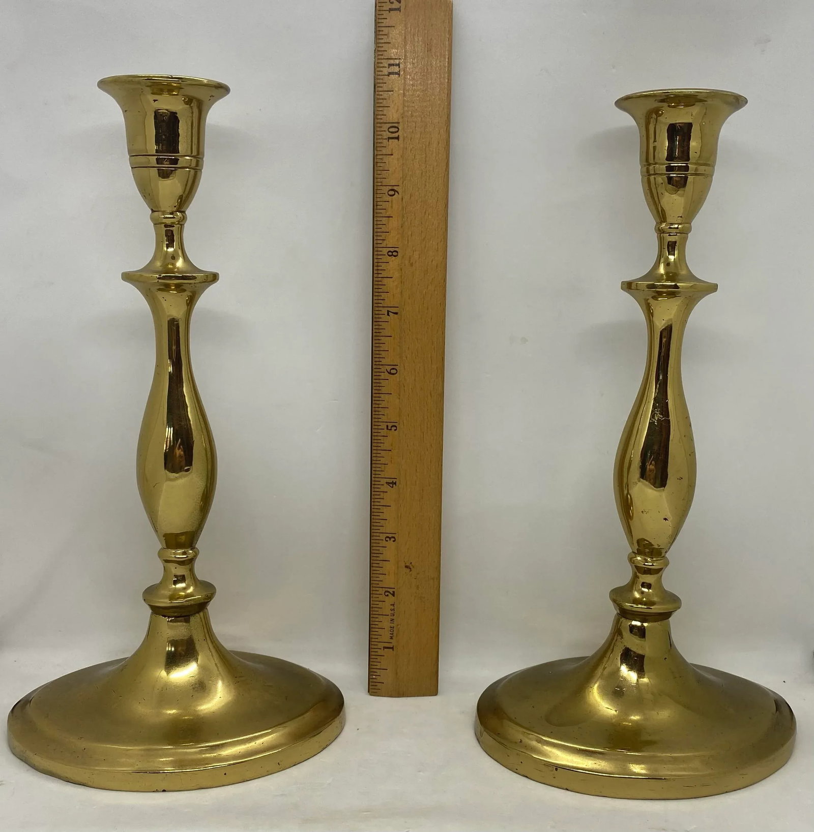 Antique Regency-Style Solid Brass Candle Holders With Oval Bases - a Pair - 9