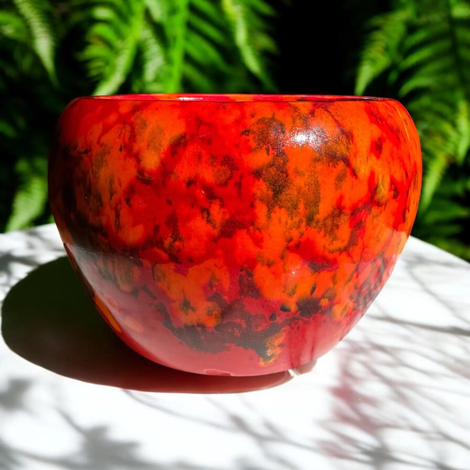 1970's Lava Orange Red Glazed Ceramic Planter - 10