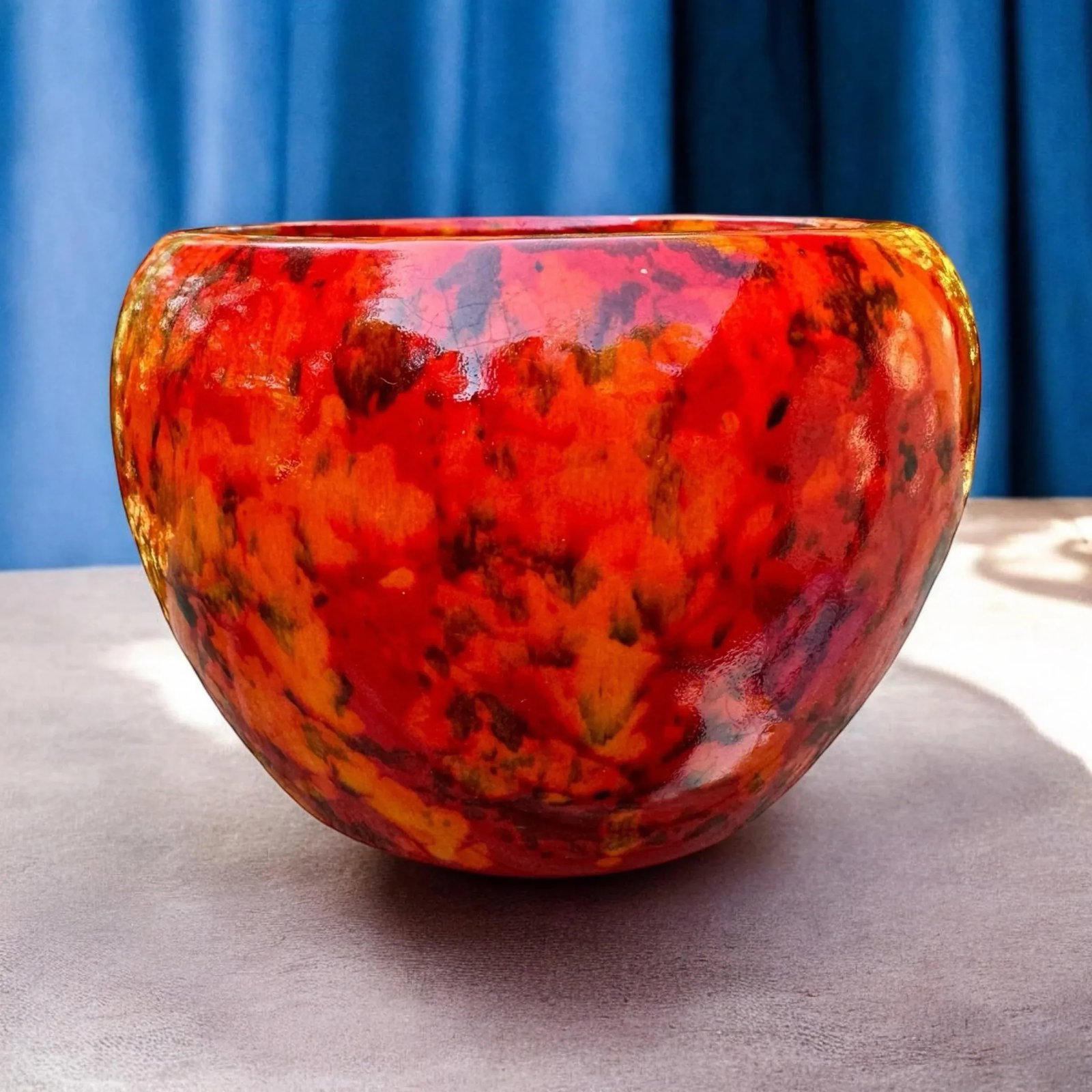1970's Lava Orange Red Glazed Ceramic Planter - 11