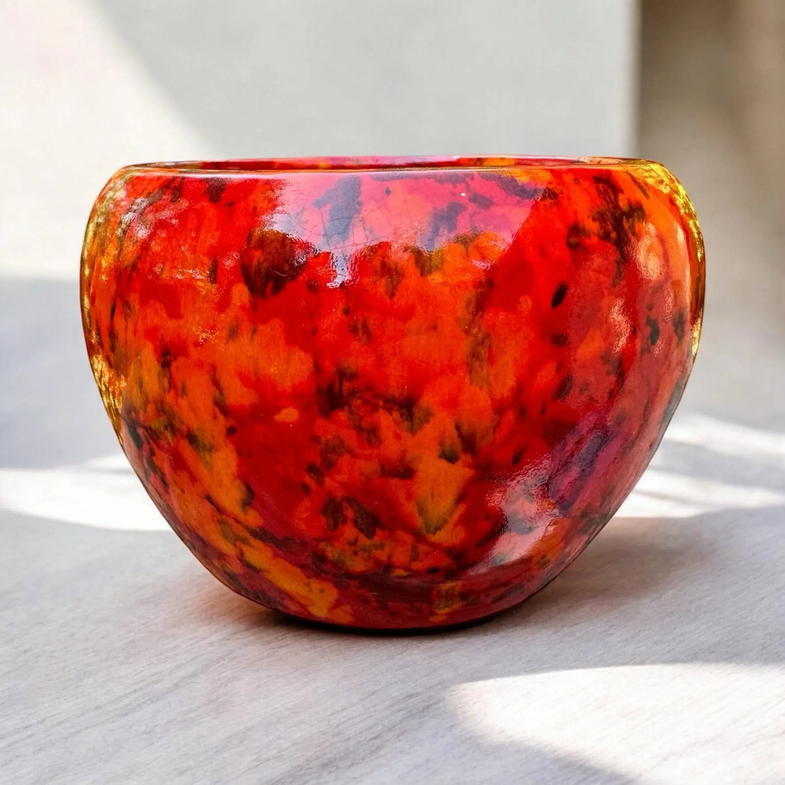 1970's Lava Orange Red Glazed Ceramic Planter - 2