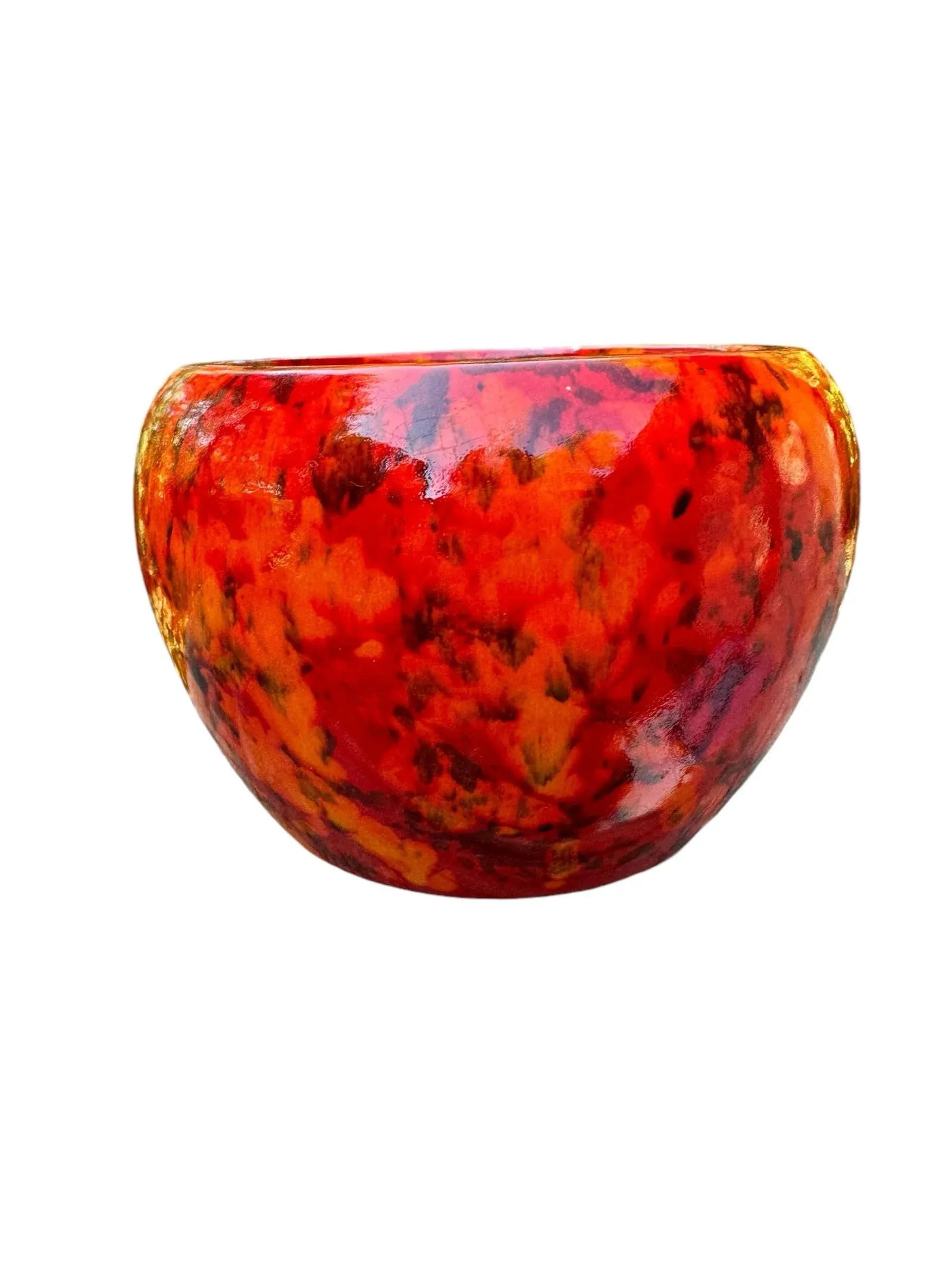 1970's Lava Orange Red Glazed Ceramic Planter - 3