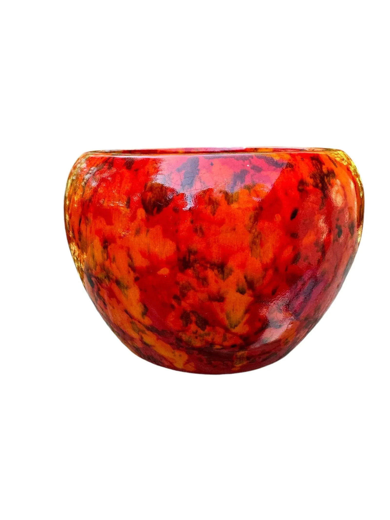 1970's Lava Orange Red Glazed Ceramic Planter - 4