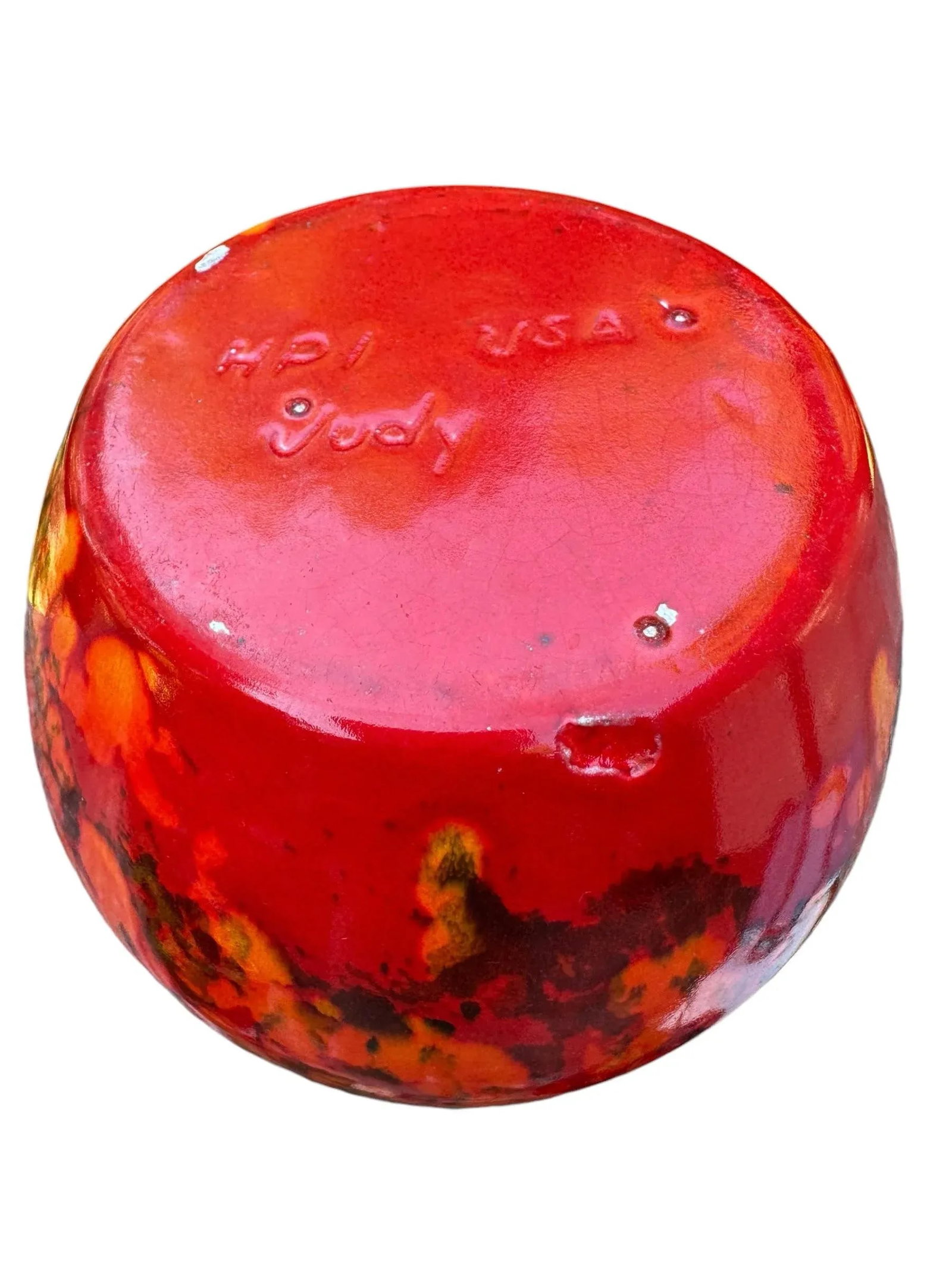 1970's Lava Orange Red Glazed Ceramic Planter - 5