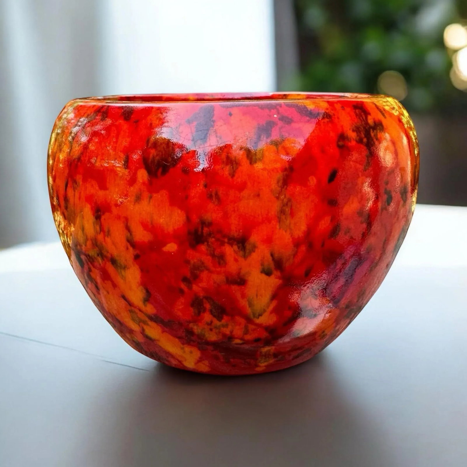 1970's Lava Orange Red Glazed Ceramic Planter - 9
