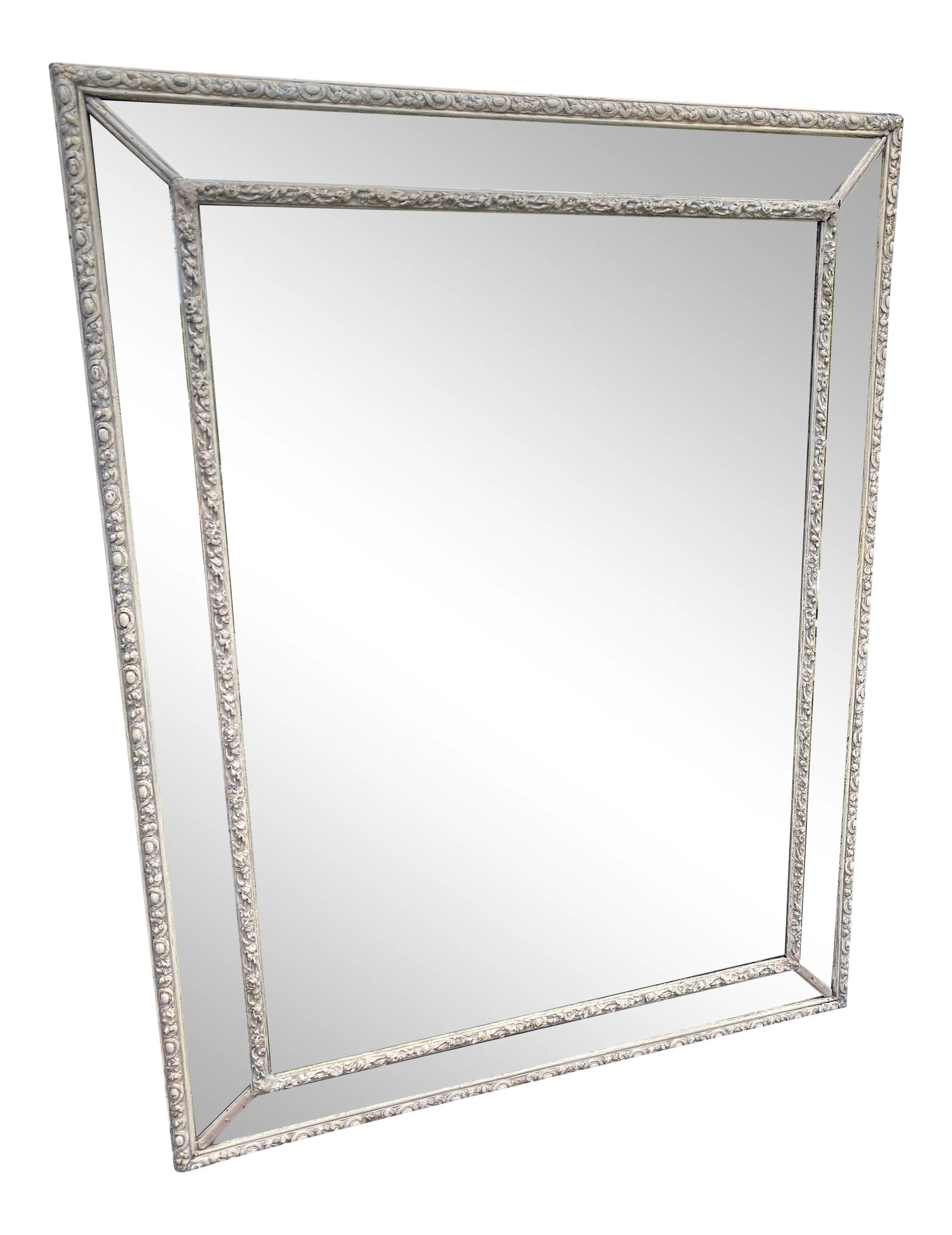 Louis XVI Style Pier Mirror: Carved and painted wood. Angled glass on border. European. Early 19th century. Providance- Newport, RI Estate. Condition: Alterations: Original Condition Unaltered Imperfections: Some Imperfections