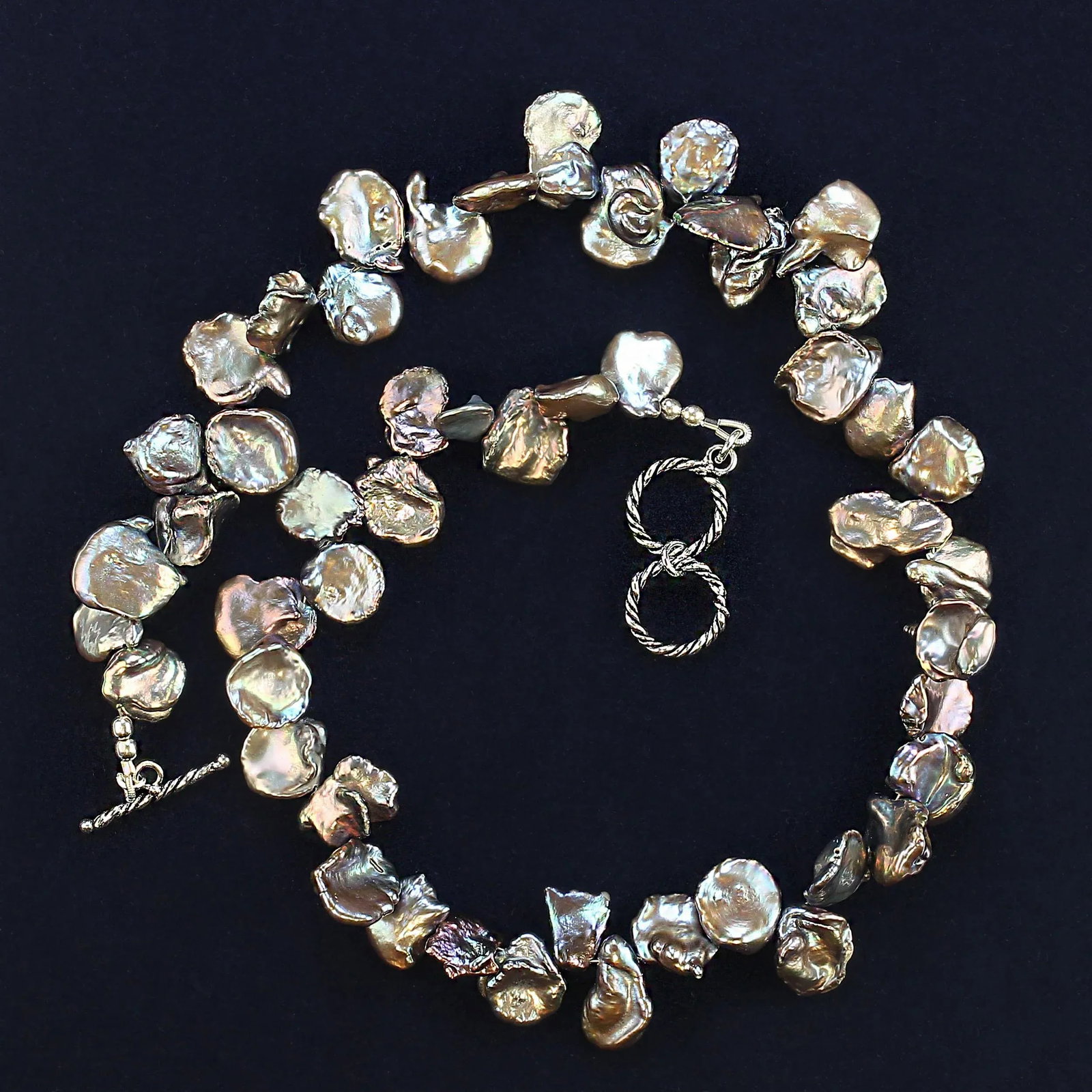 Iridescent, Round, Flat Mauve Keshi Pearl Necklace - 5