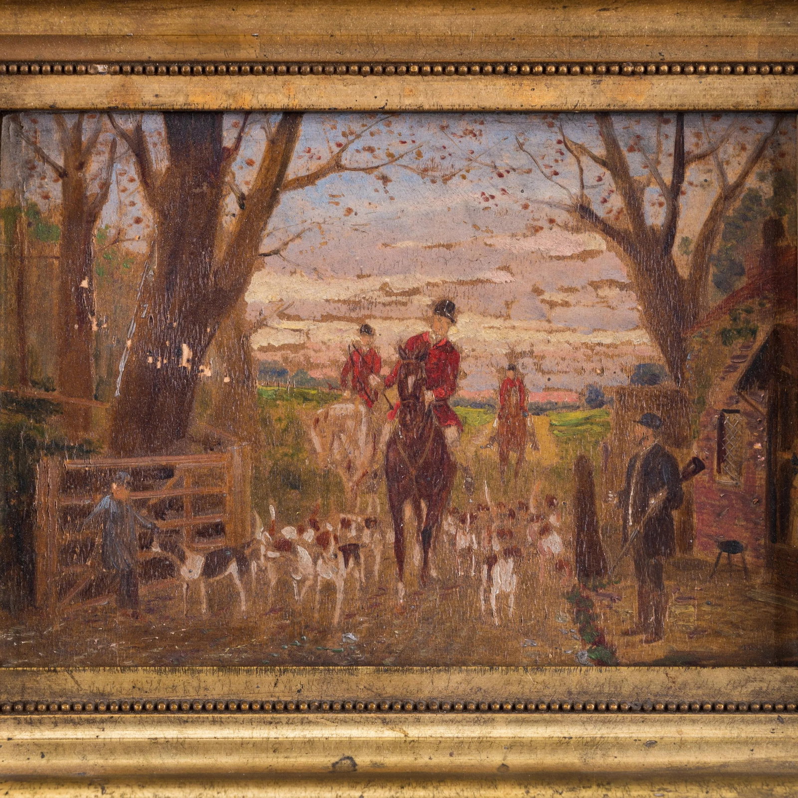 Miniature Hunt Scene Painting on Board - 2