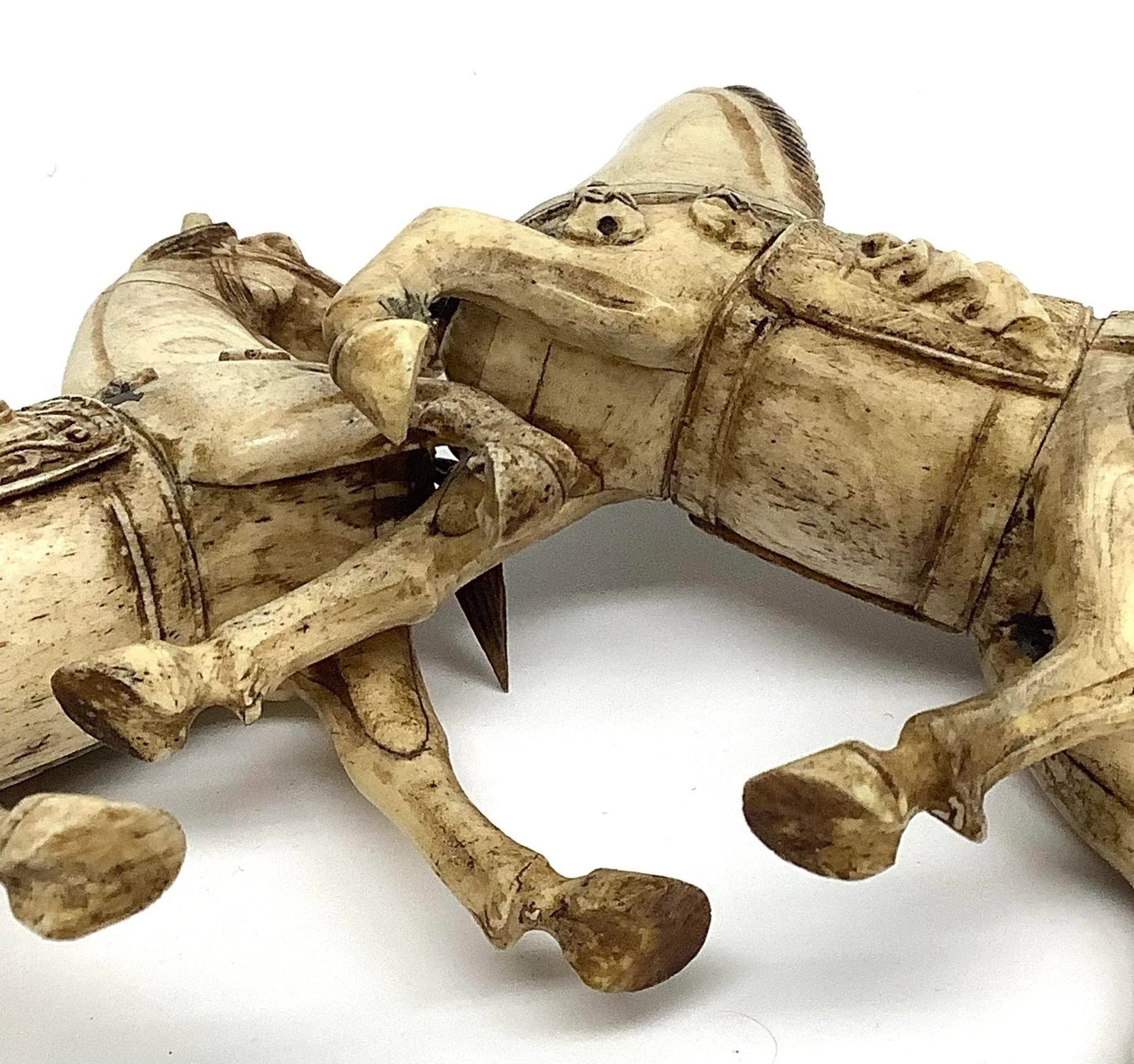Tessellated Bone Hand Carved Tang Horses a Pair - 12