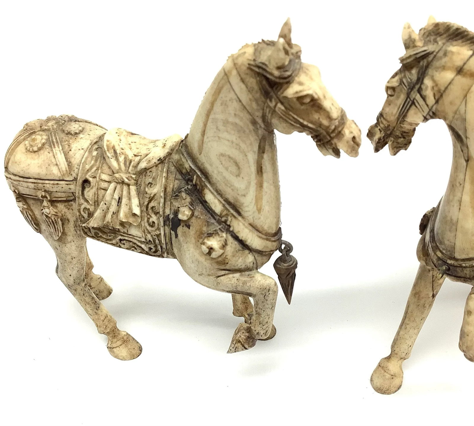 Tessellated Bone Hand Carved Tang Horses a Pair - 5