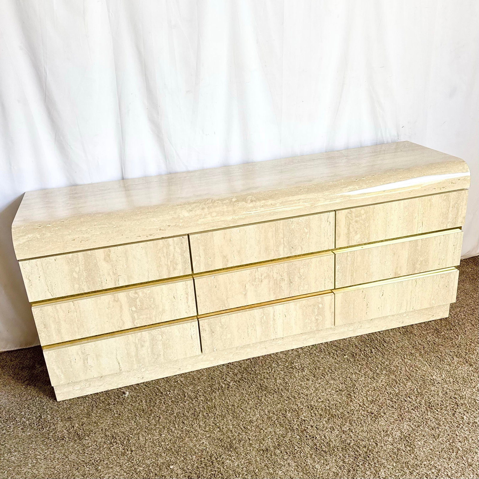 1980s Postmodern Faux Travertine Laminate Waterfall Dresser - 2