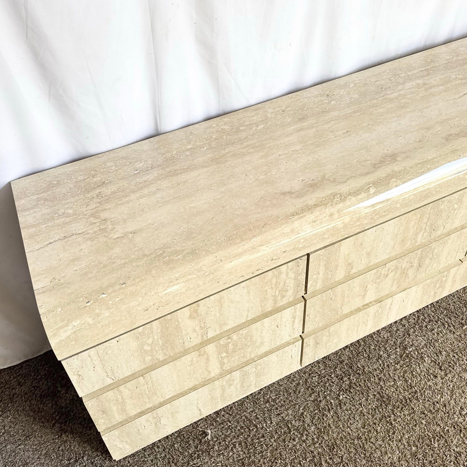 1980s Postmodern Faux Travertine Laminate Waterfall Dresser - 3