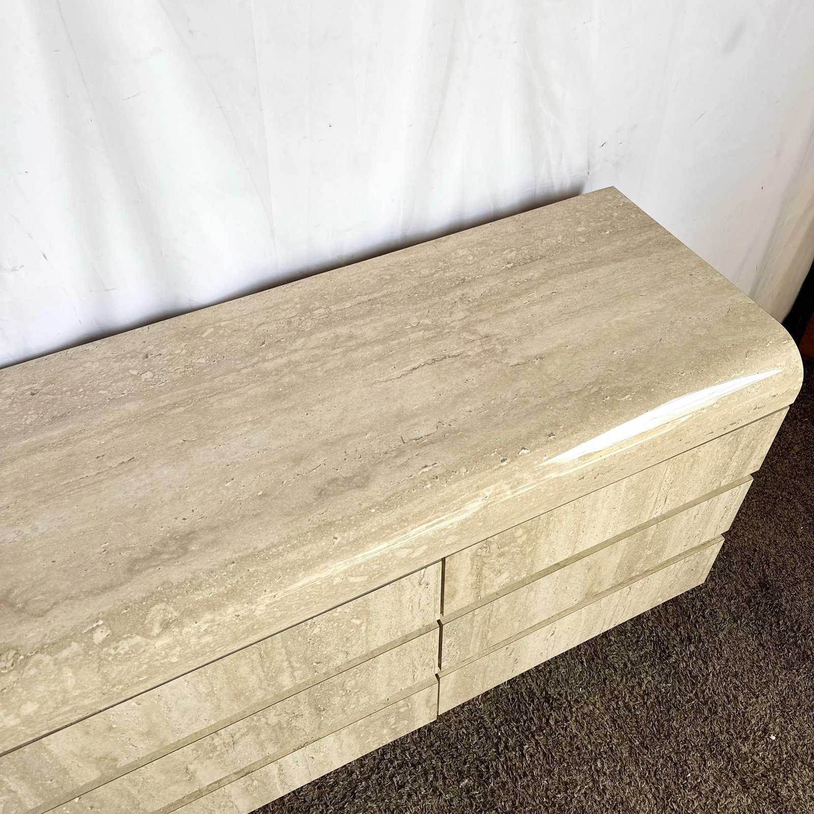 1980s Postmodern Faux Travertine Laminate Waterfall Dresser - 4