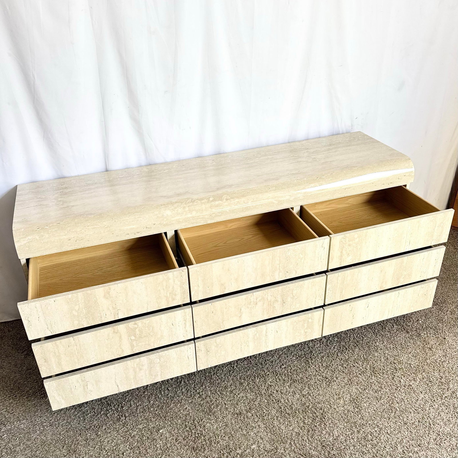 1980s Postmodern Faux Travertine Laminate Waterfall Dresser - 5