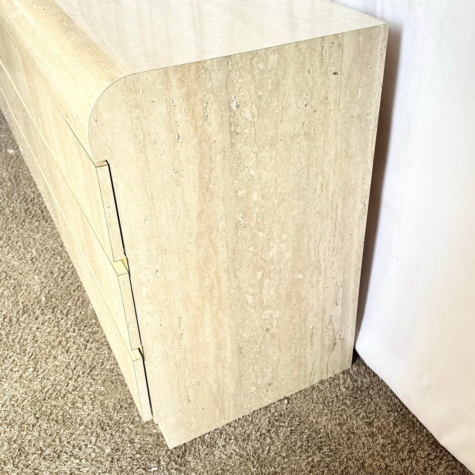 1980s Postmodern Faux Travertine Laminate Waterfall Dresser - 7