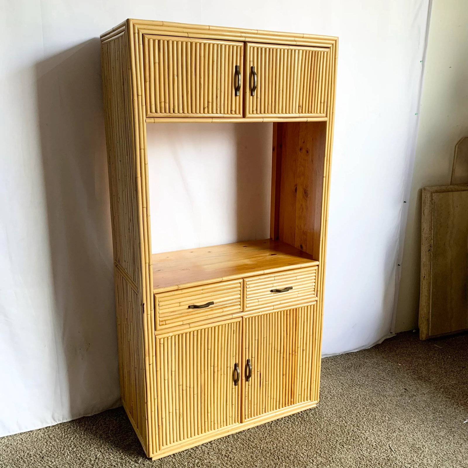 Boho Chic Coastal Bamboo and Wood Etagere/Cabinet - 2
