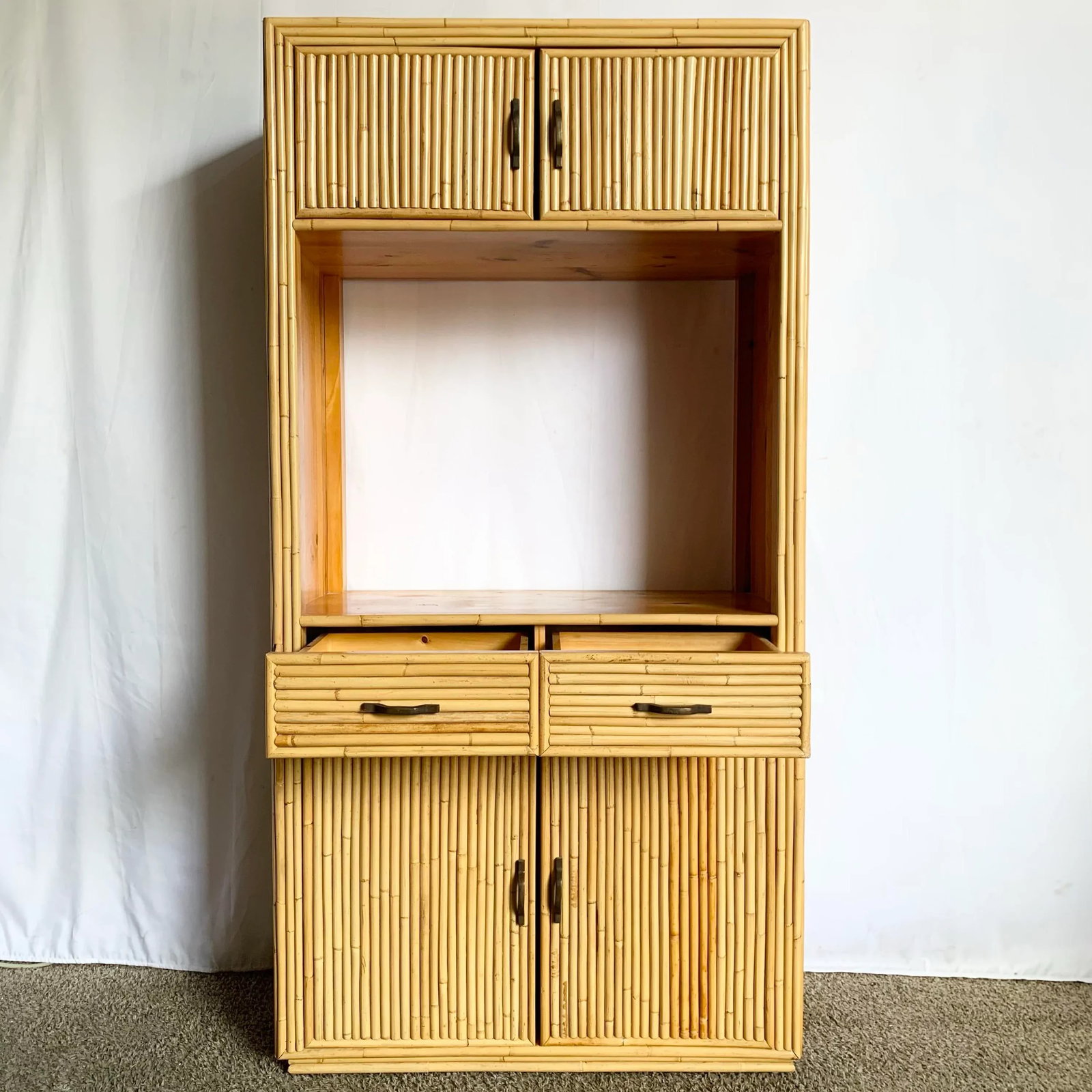 Boho Chic Coastal Bamboo and Wood Etagere/Cabinet - 3
