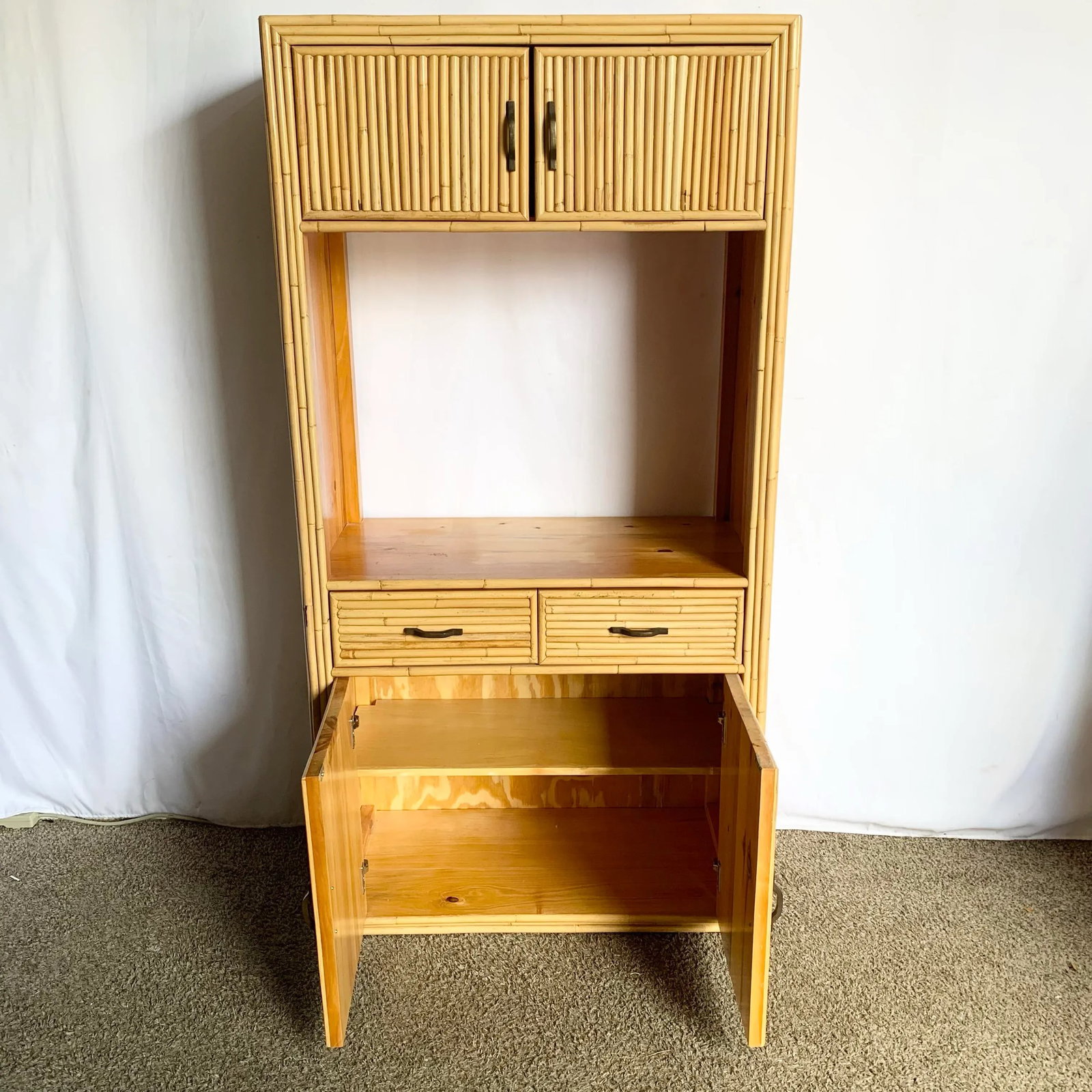Boho Chic Coastal Bamboo and Wood Etagere/Cabinet - 4