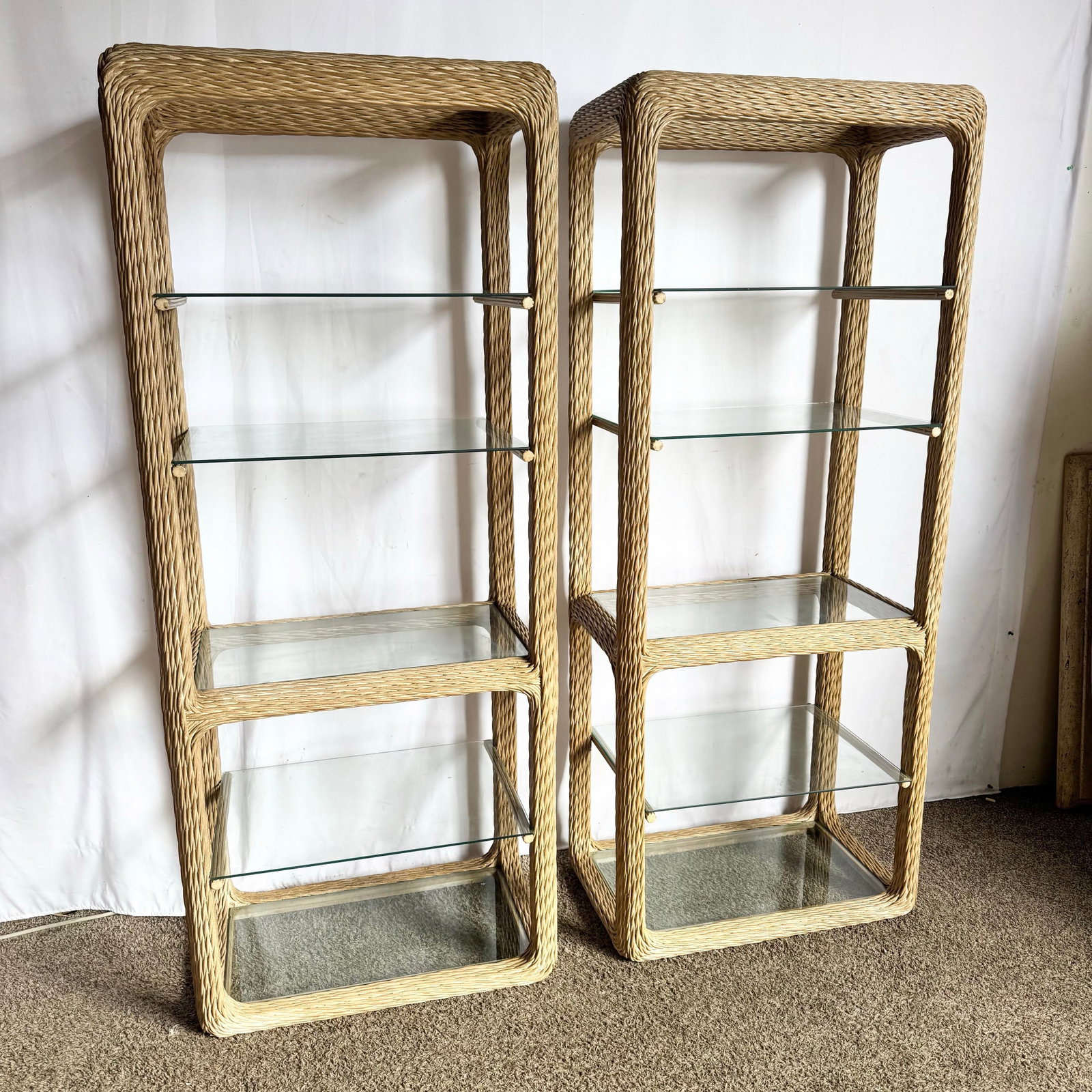 Vintage Boho Chic Twisted Wicker Etageres - A Pair - 2