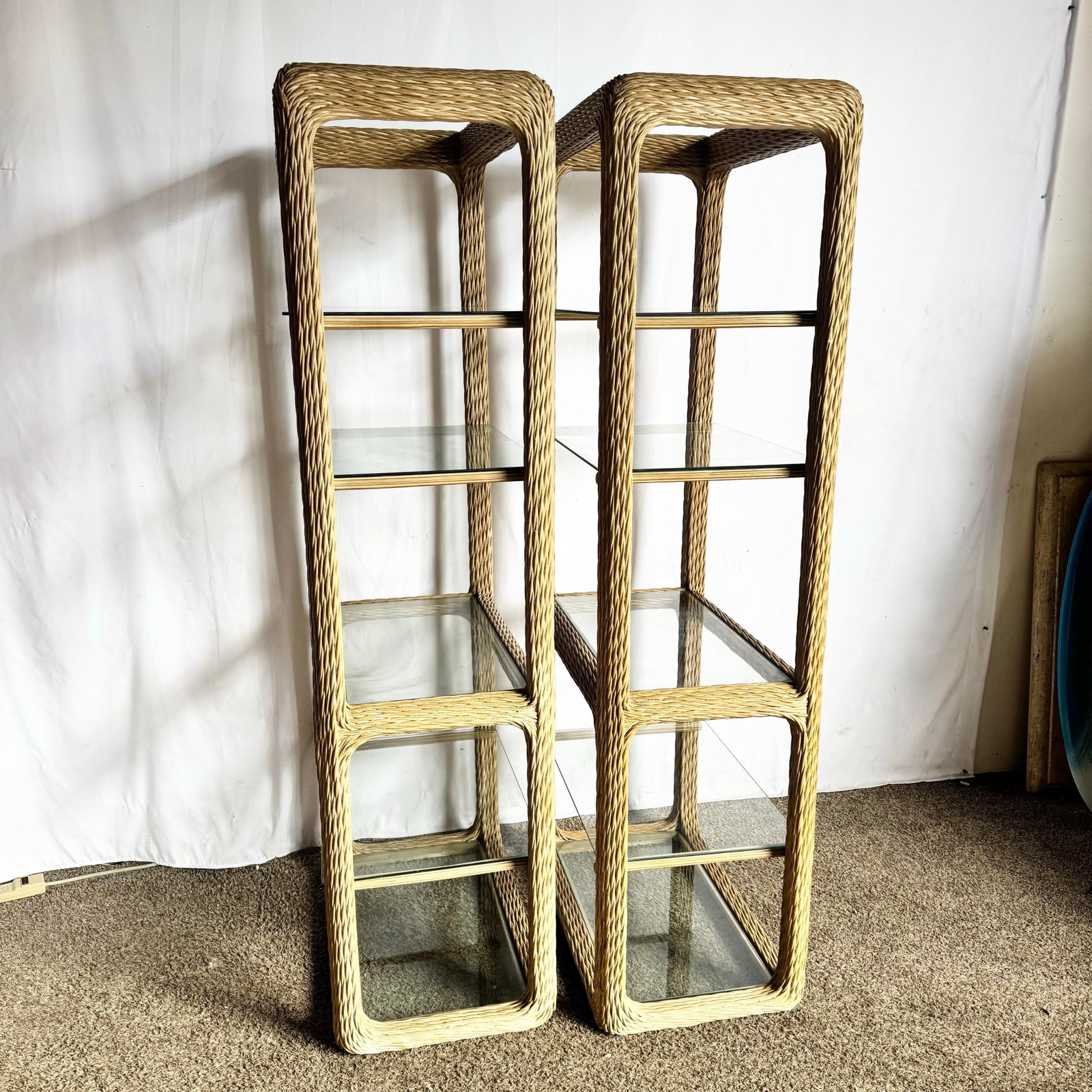 Vintage Boho Chic Twisted Wicker Etageres - A Pair - 3