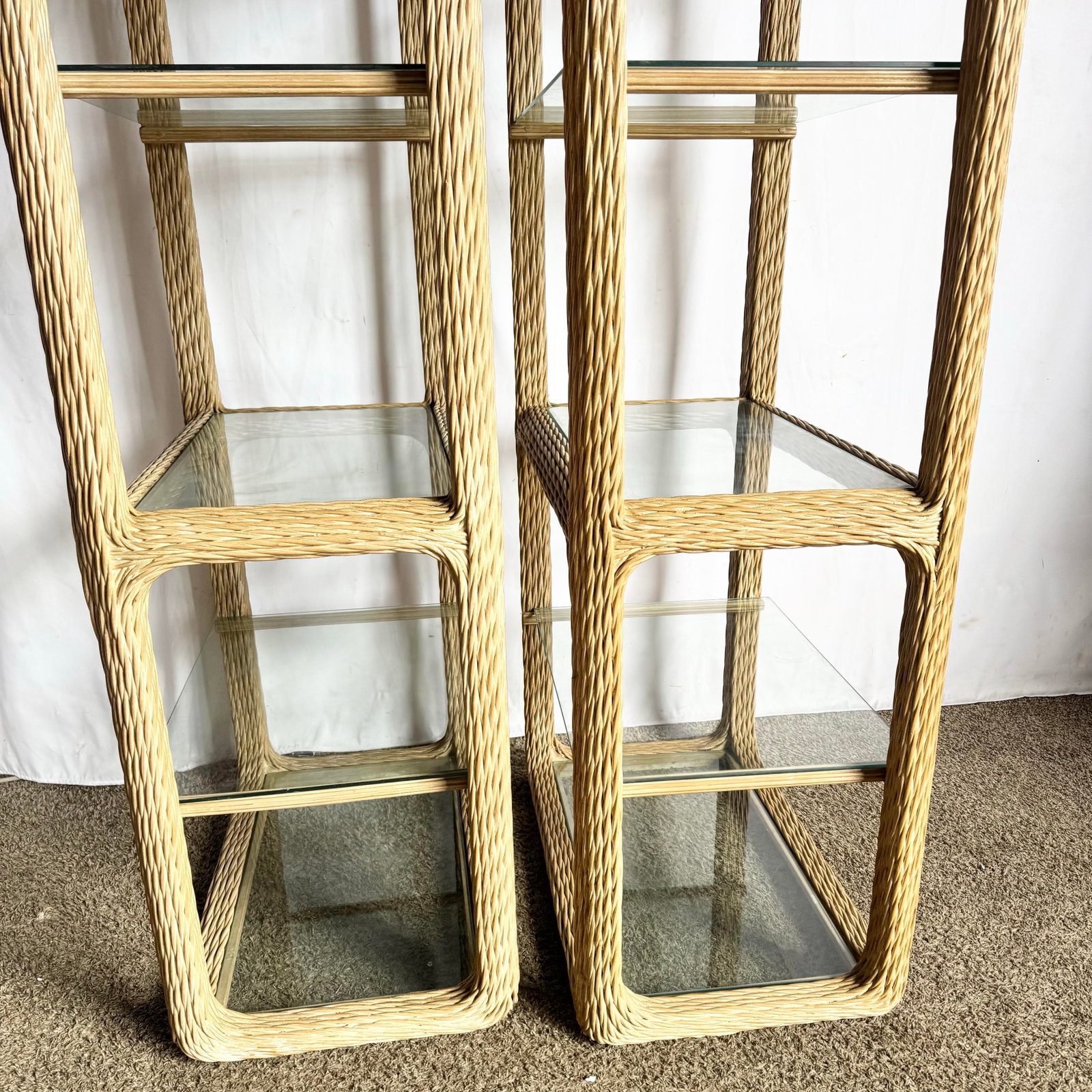 Vintage Boho Chic Twisted Wicker Etageres - A Pair - 4