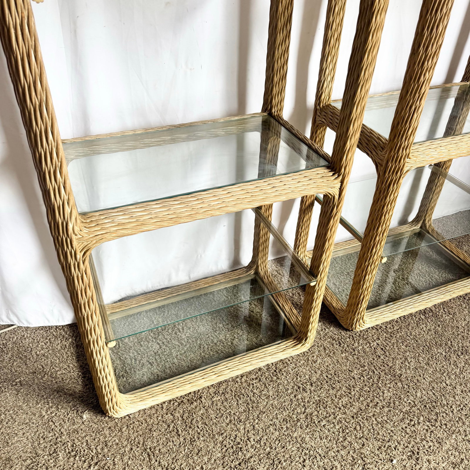 Vintage Boho Chic Twisted Wicker Etageres - A Pair - 6