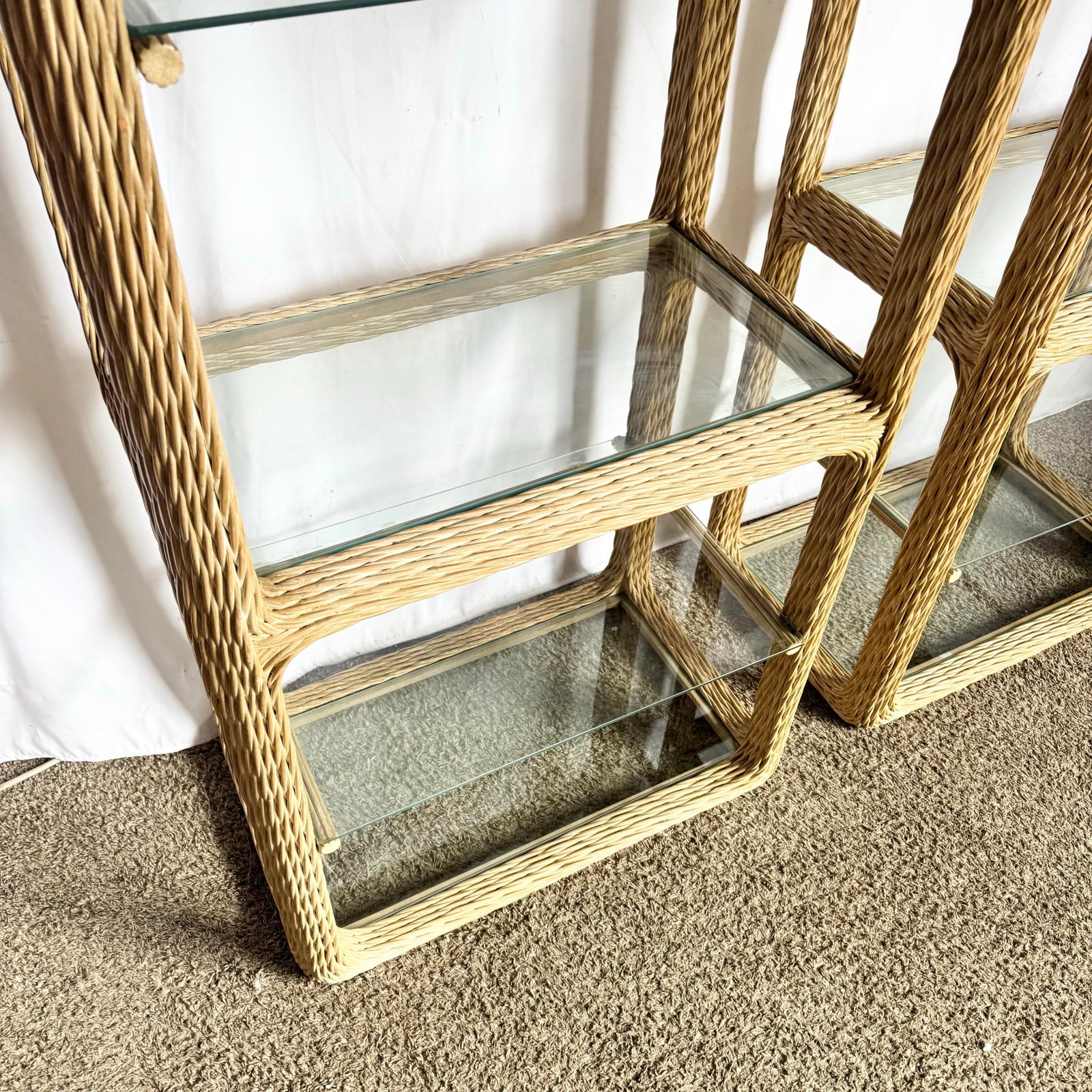 Vintage Boho Chic Twisted Wicker Etageres - A Pair - 7