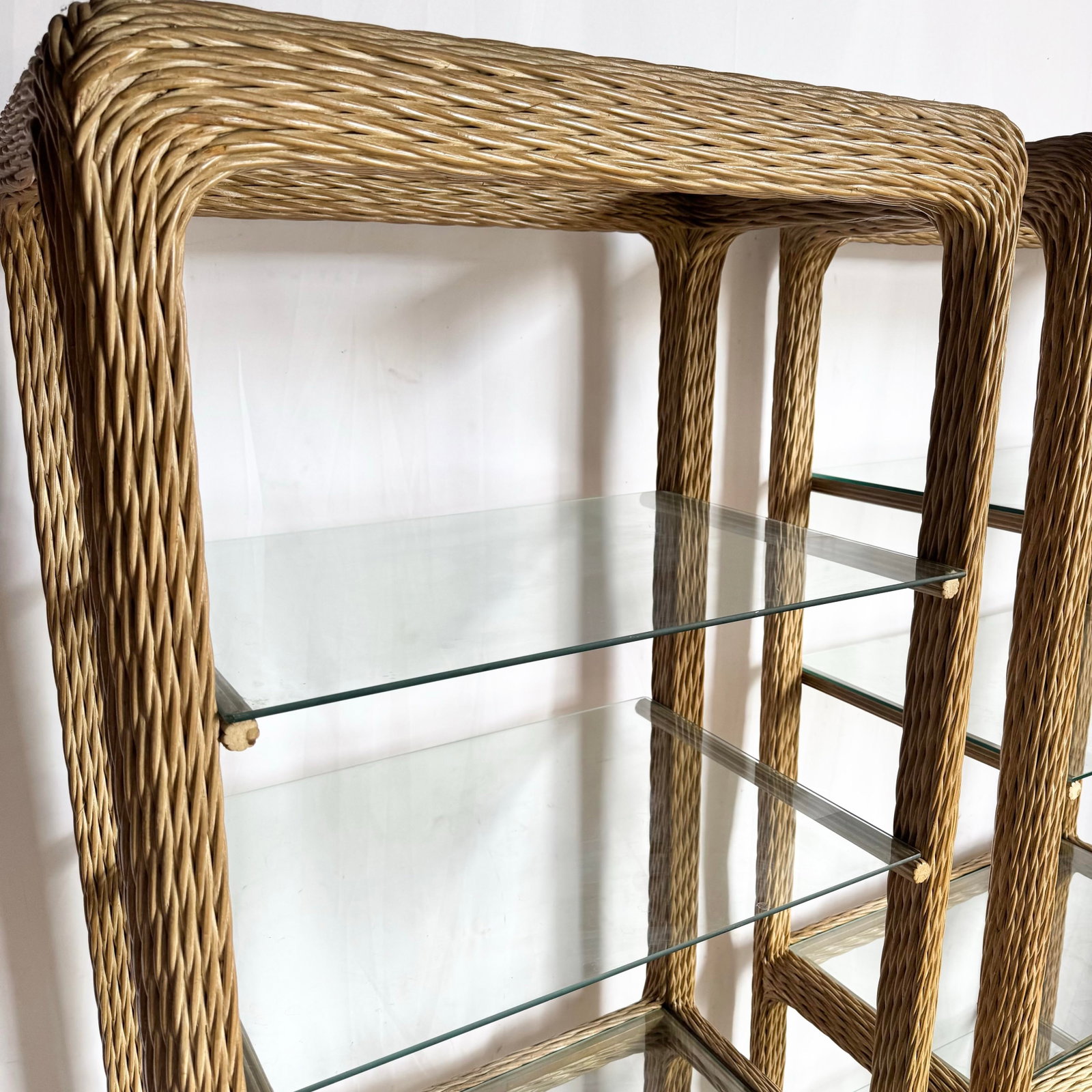 Vintage Boho Chic Twisted Wicker Etageres - A Pair - 9
