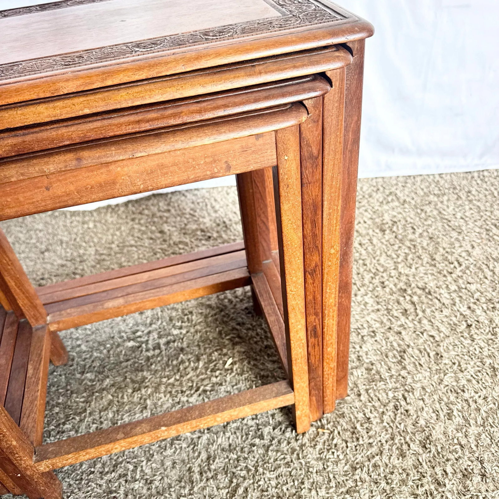 Vintage Indian Carved Hardwood Nesting Tables - Set of 4 - 10