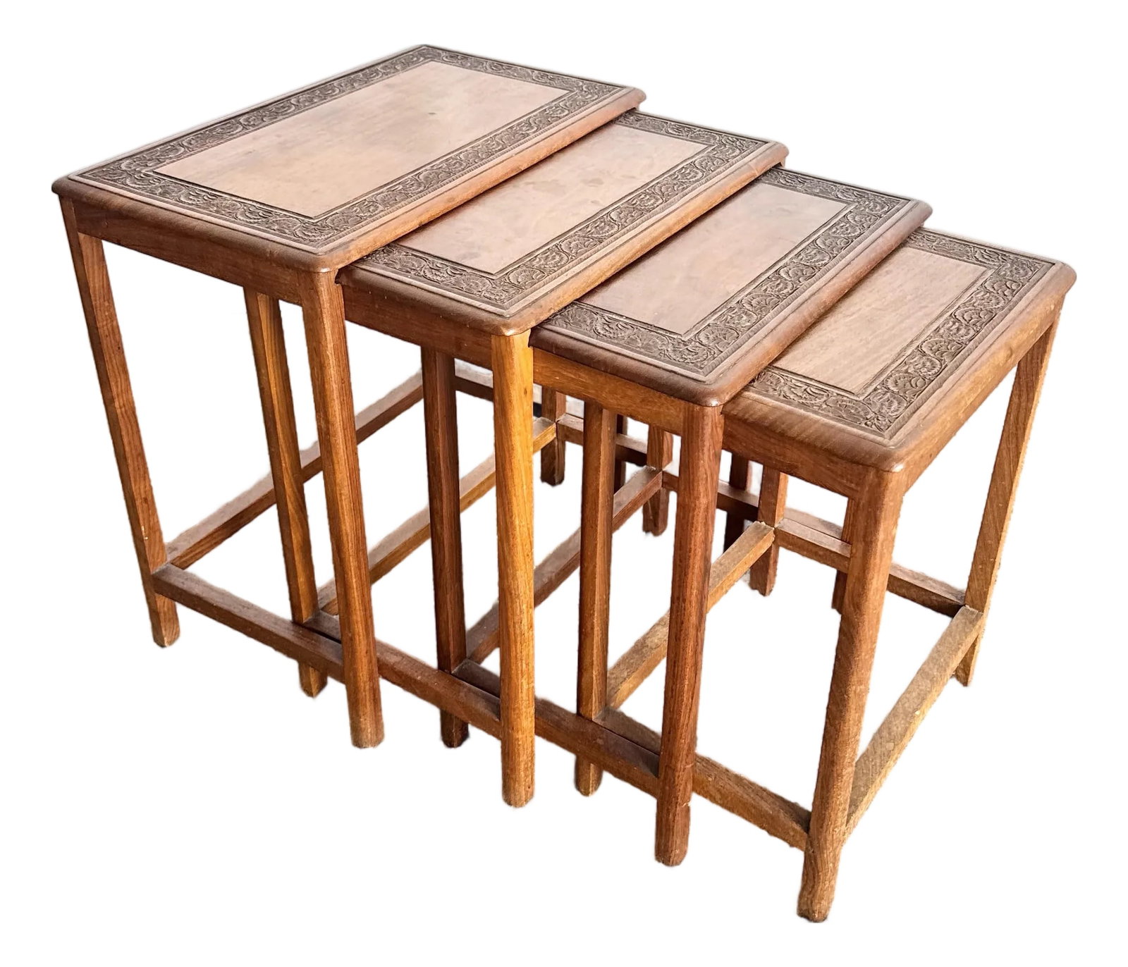 Vintage Indian Carved Hardwood Nesting Tables - Set of 4 (1 of 10)