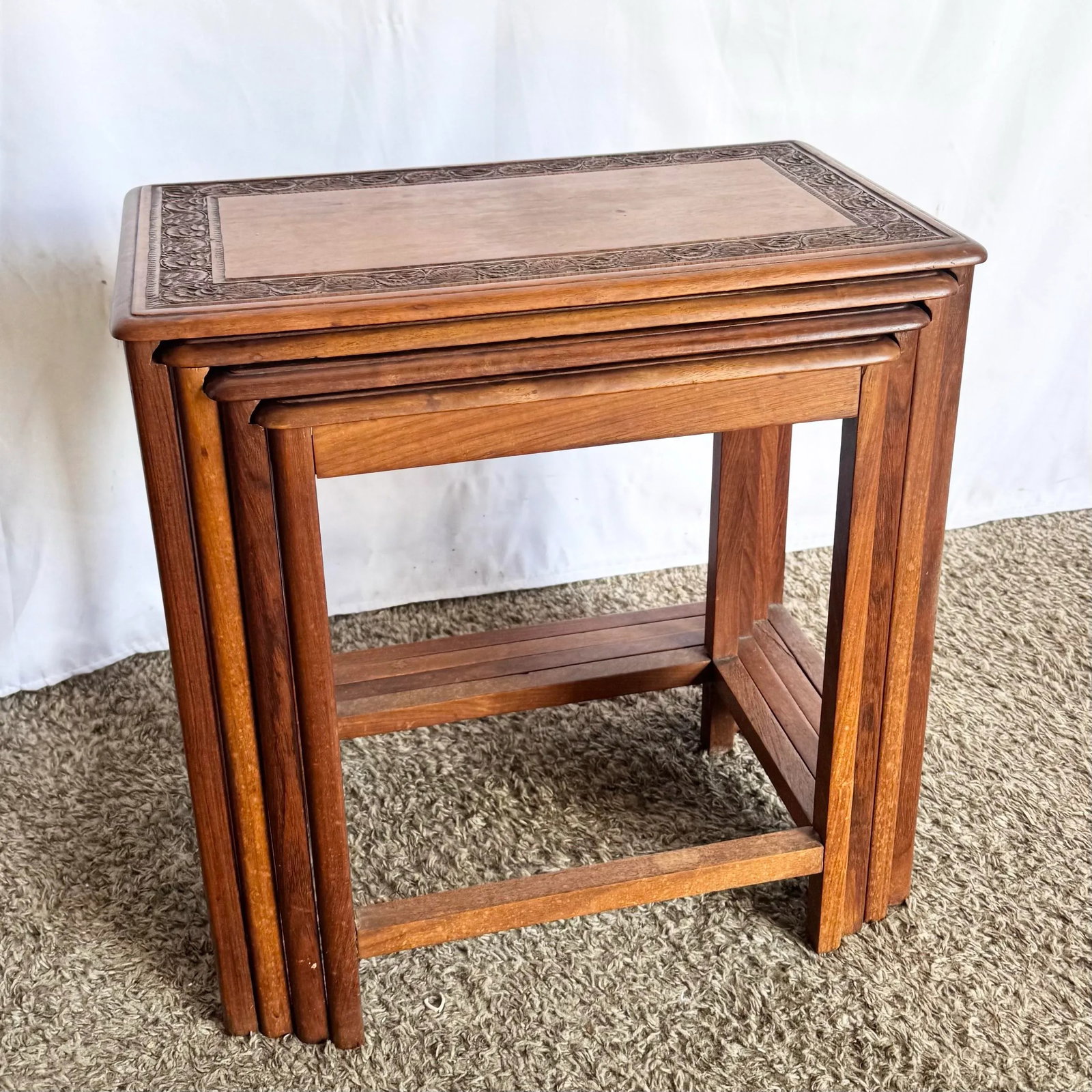 Vintage Indian Carved Hardwood Nesting Tables - Set of 4 - 2