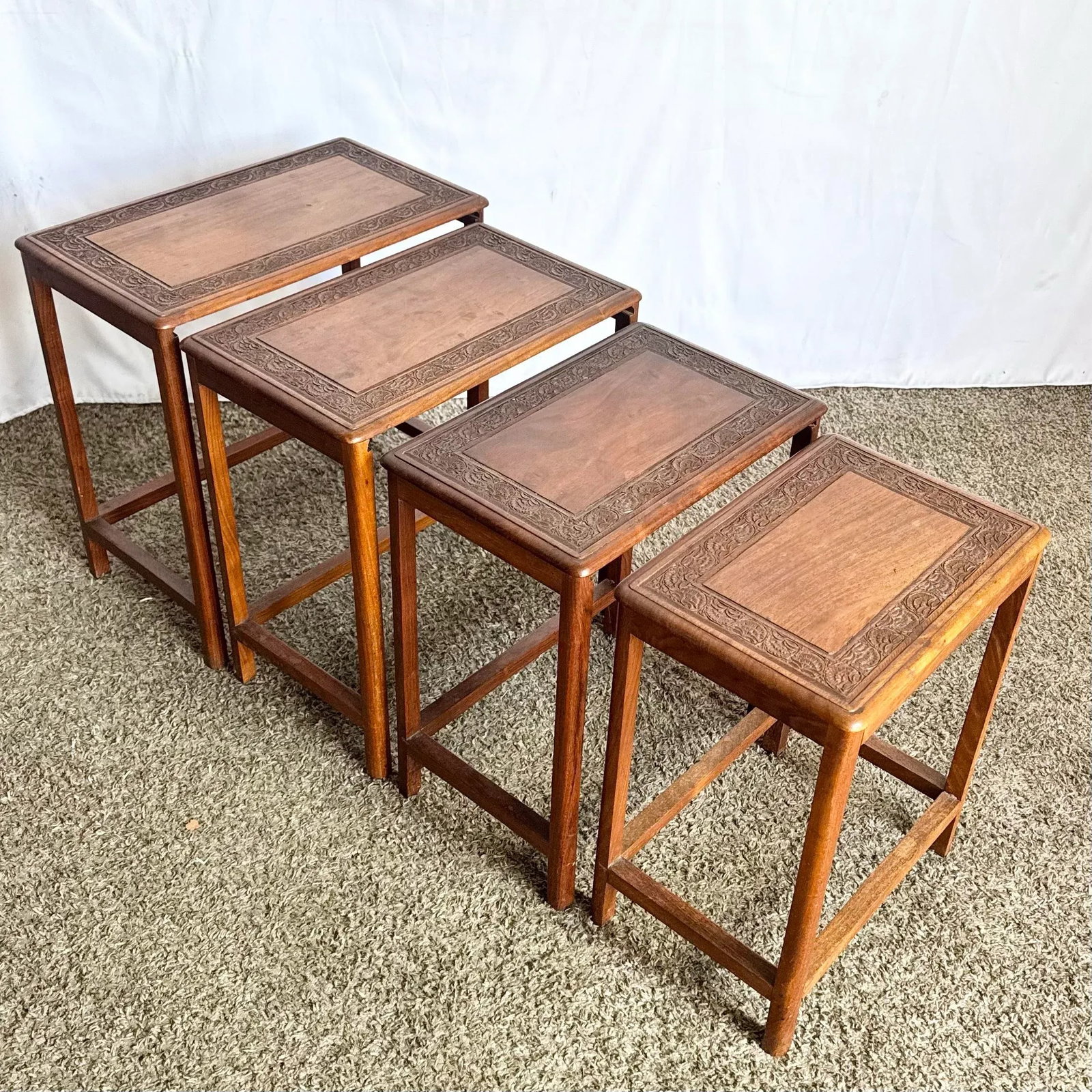 Vintage Indian Carved Hardwood Nesting Tables - Set of 4 - 4