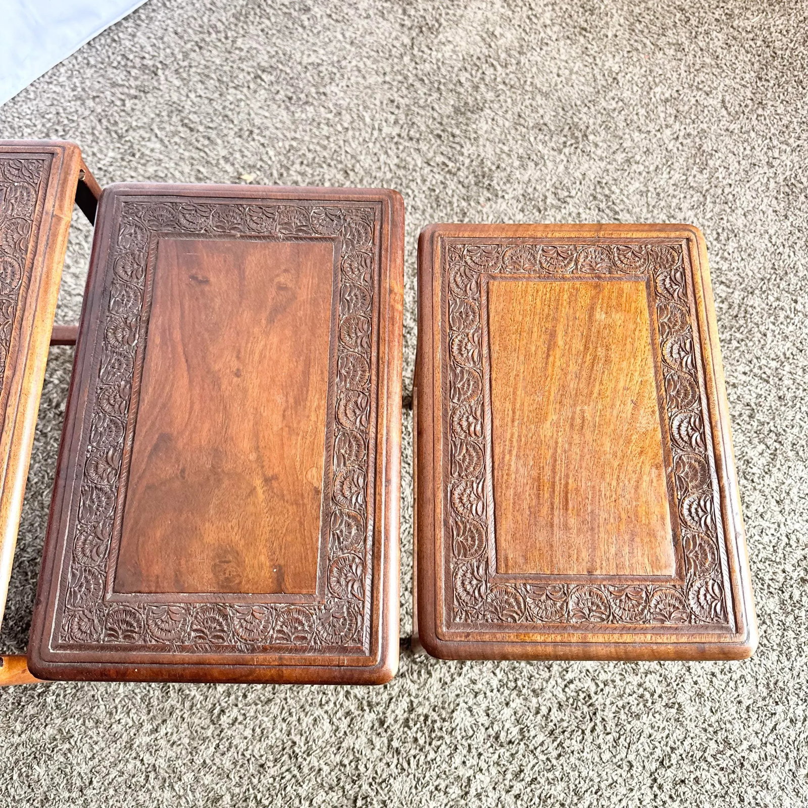 Vintage Indian Carved Hardwood Nesting Tables - Set of 4 - 5