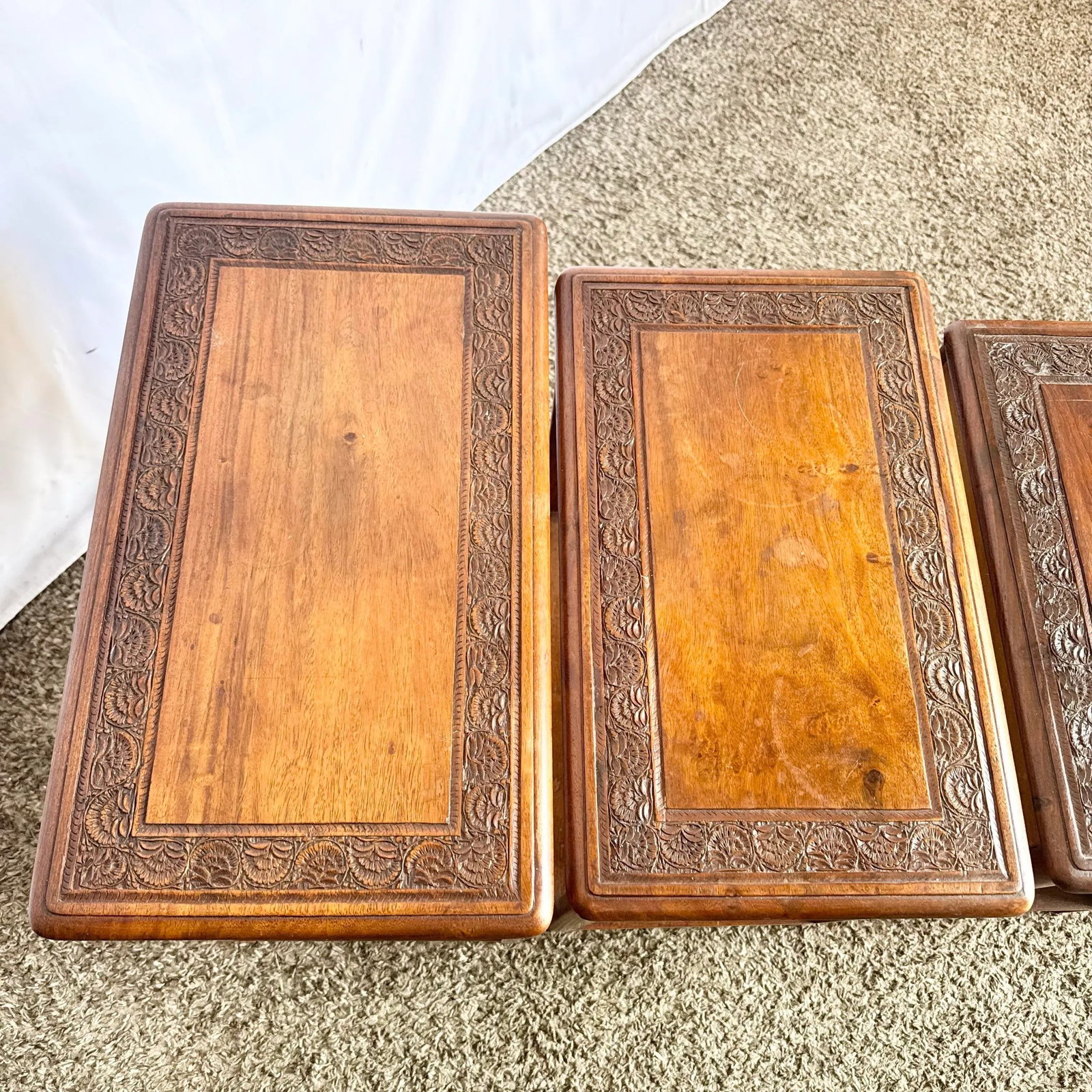 Vintage Indian Carved Hardwood Nesting Tables - Set of 4 - 6