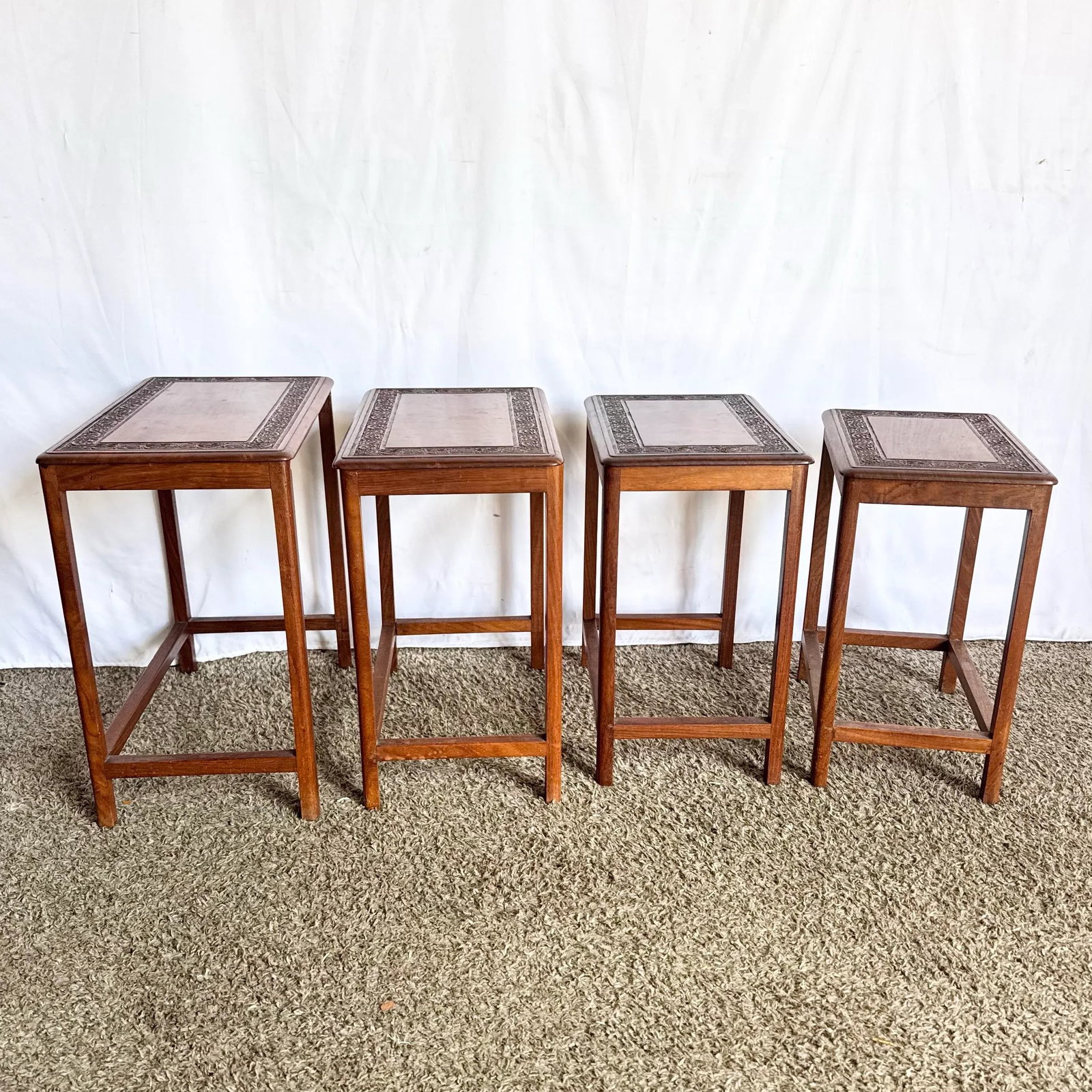 Vintage Indian Carved Hardwood Nesting Tables - Set of 4 - 7