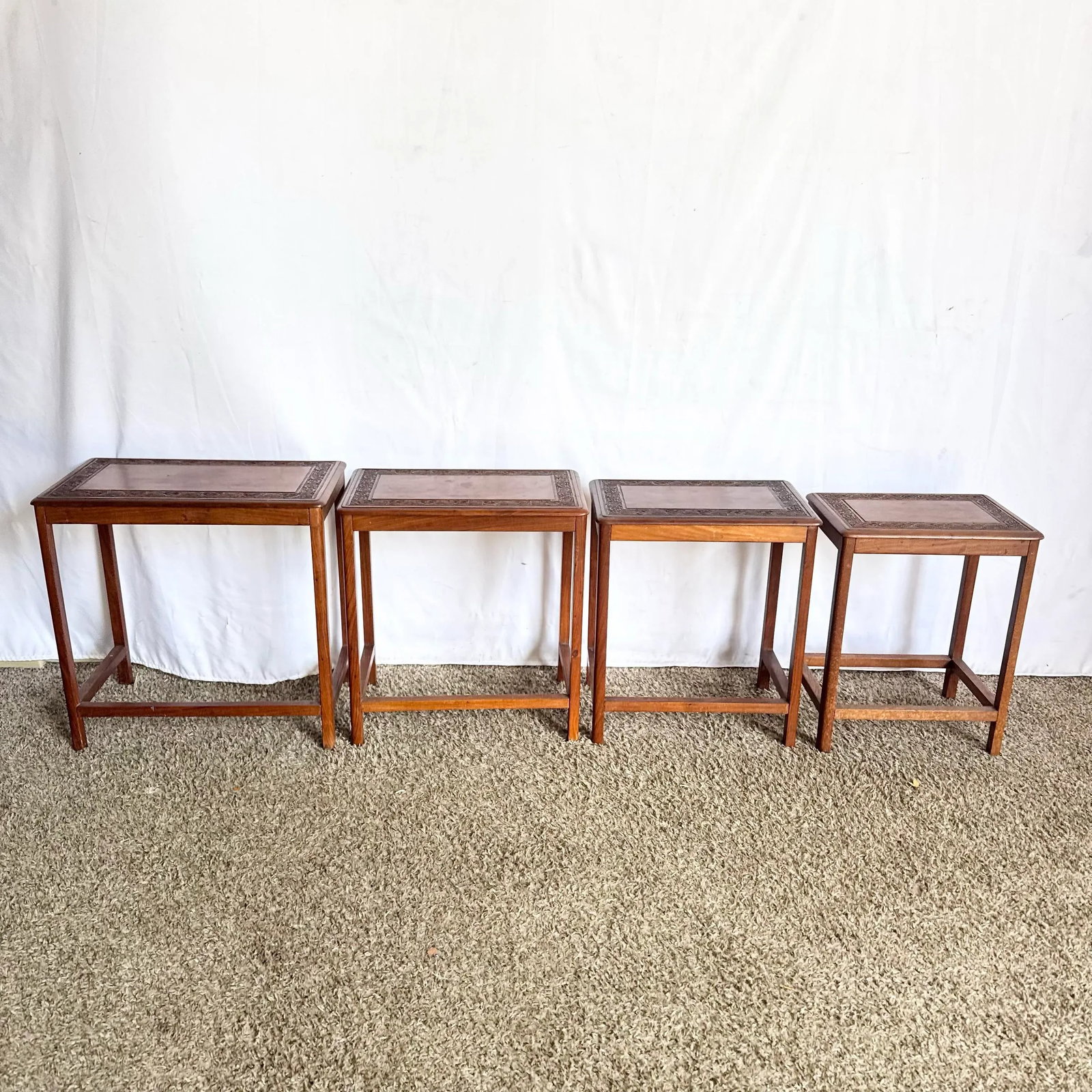 Vintage Indian Carved Hardwood Nesting Tables - Set of 4 - 8