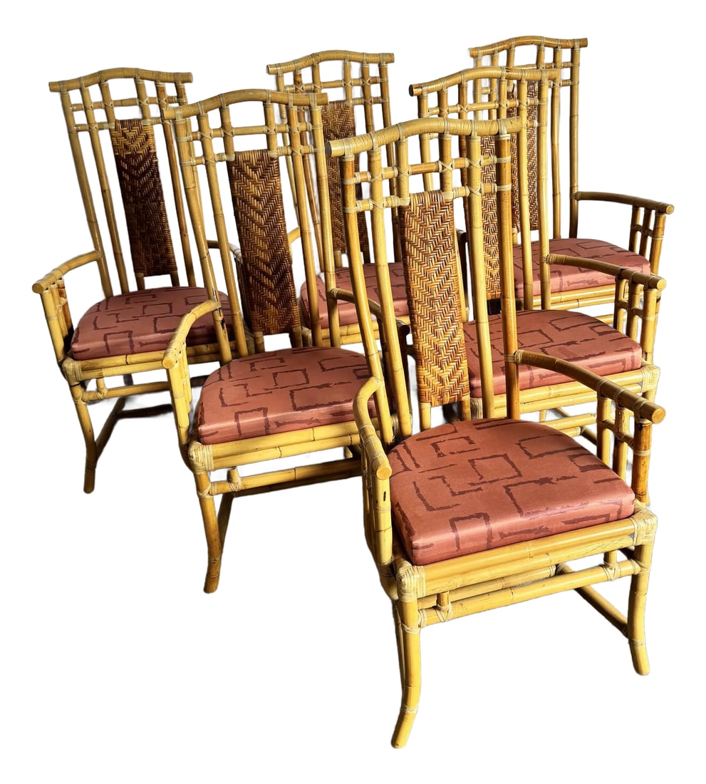Boho Chic Rattan and Wicker High Back Dining Arm Chairs (1 of 10)