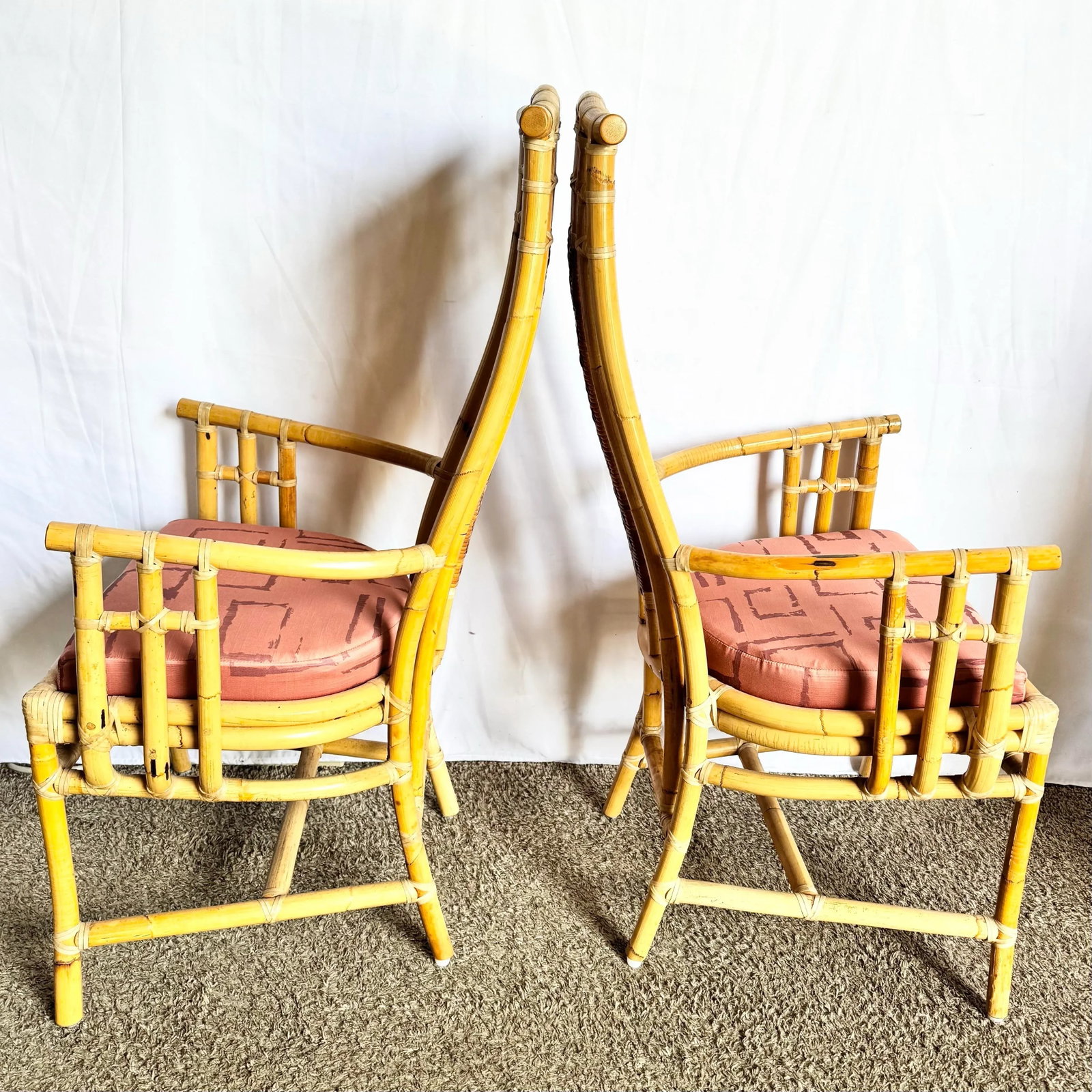 Boho Chic Rattan and Wicker High Back Dining Arm Chairs - 4