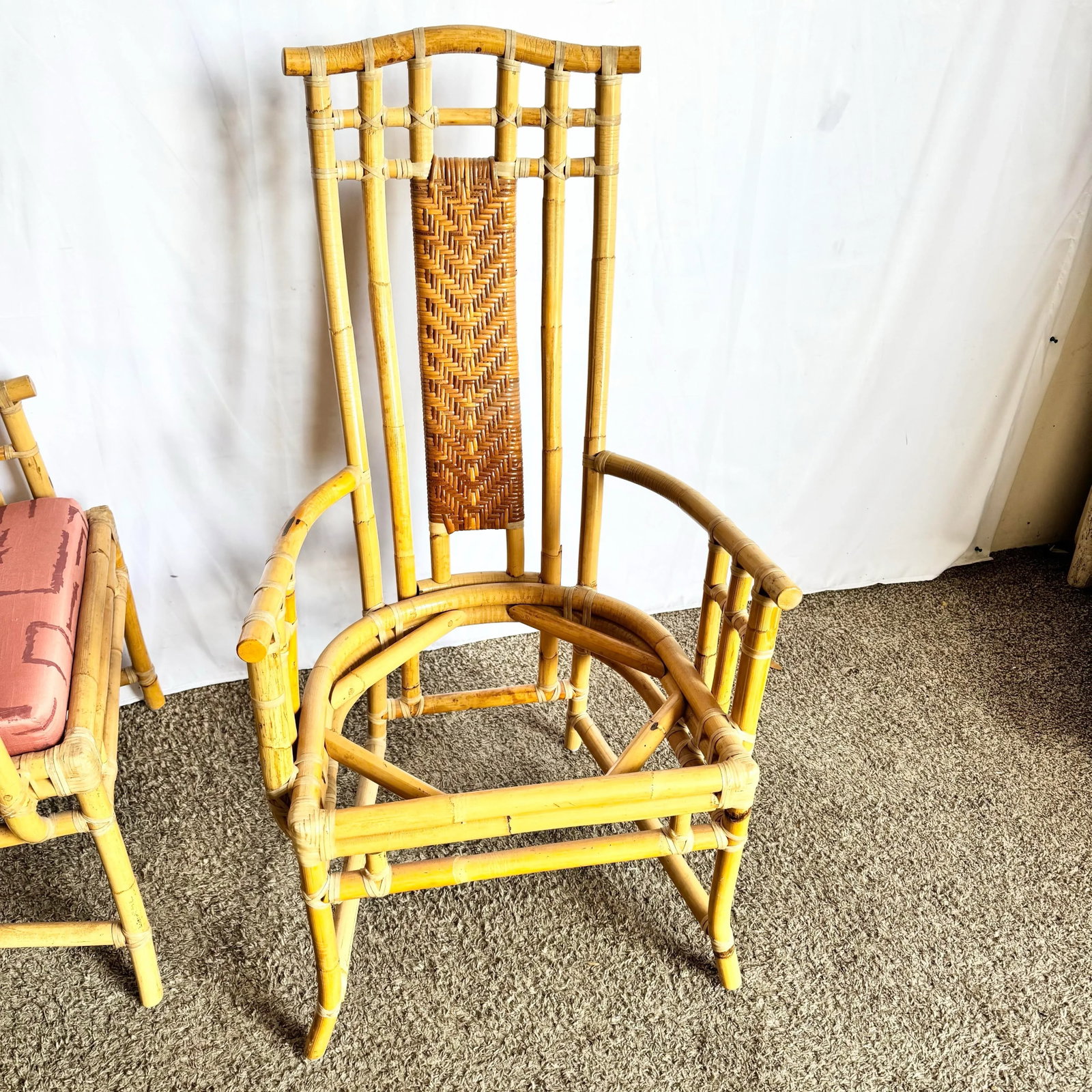 Boho Chic Rattan and Wicker High Back Dining Arm Chairs - 5