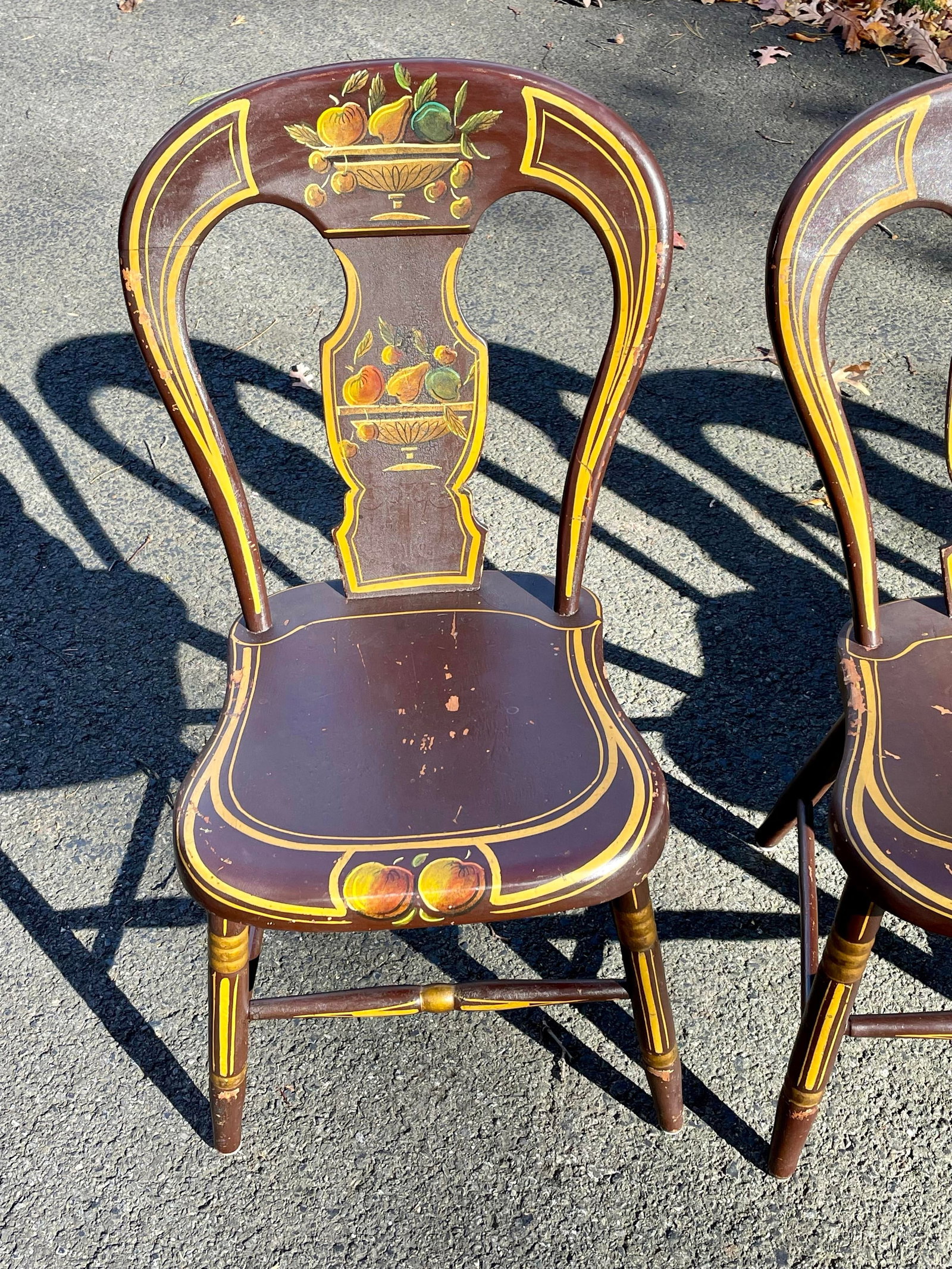 Antique Pennsylvania Balloon Back Tole Painted Chairs - Set of Six - 2