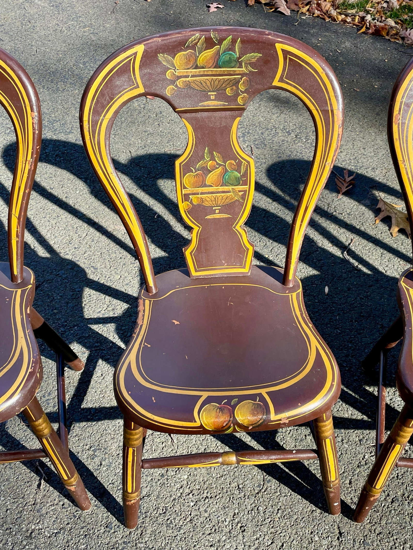 Antique Pennsylvania Balloon Back Tole Painted Chairs - Set of Six - 3