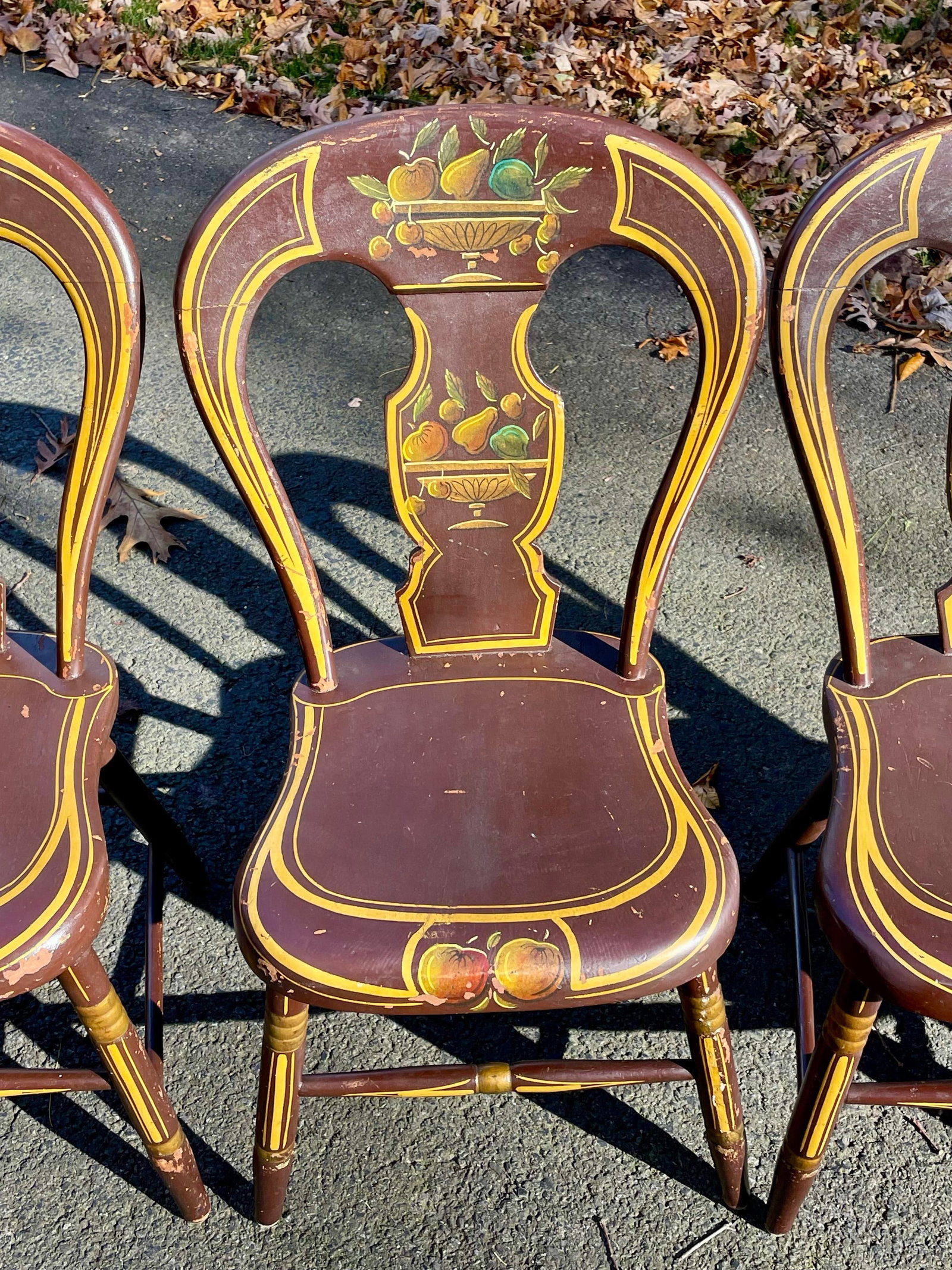 Antique Pennsylvania Balloon Back Tole Painted Chairs - Set of Six - 4