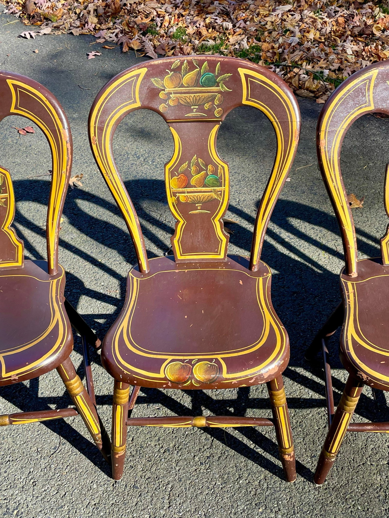 Antique Pennsylvania Balloon Back Tole Painted Chairs - Set of Six - 5