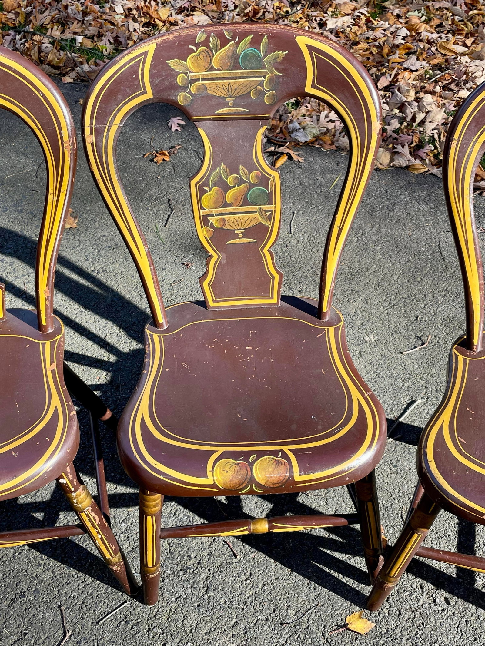 Antique Pennsylvania Balloon Back Tole Painted Chairs - Set of Six - 6