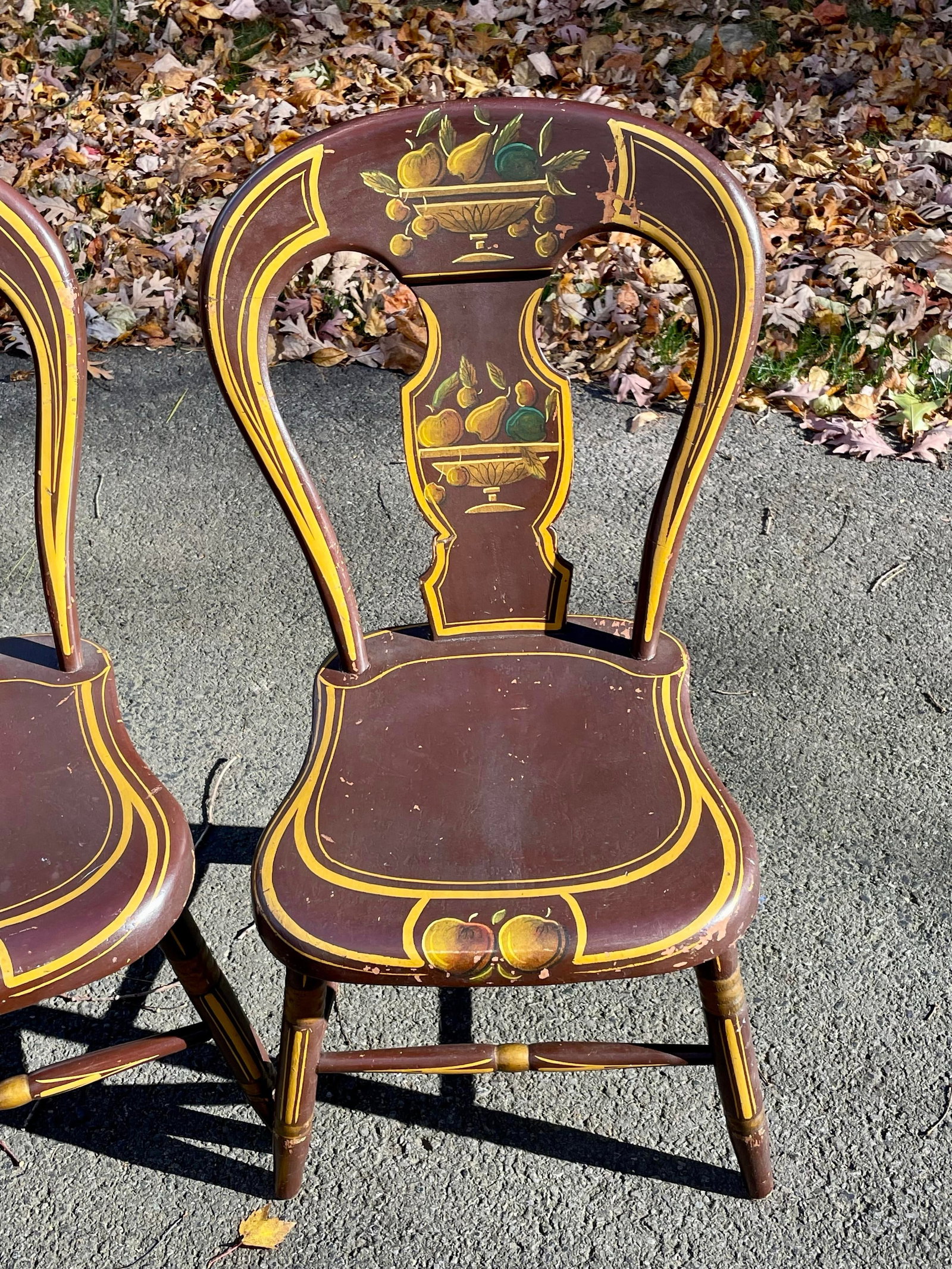 Antique Pennsylvania Balloon Back Tole Painted Chairs - Set of Six - 7
