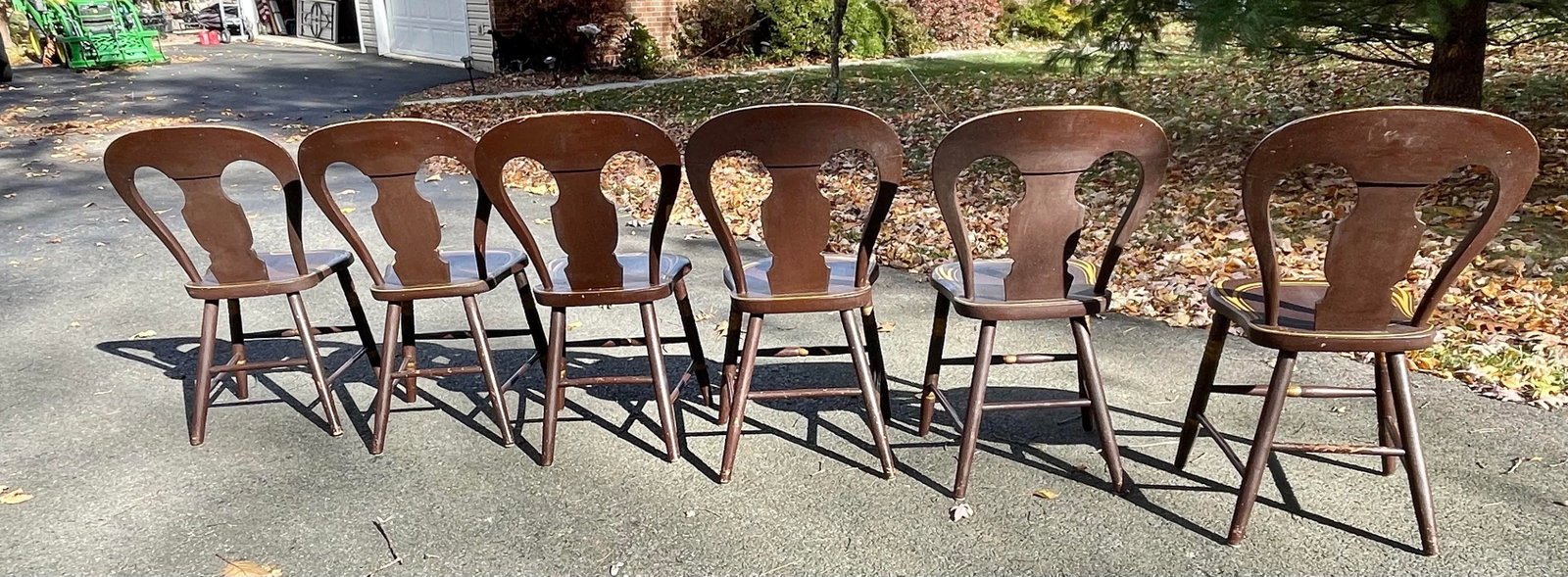 Antique Pennsylvania Balloon Back Tole Painted Chairs - Set of Six - 8