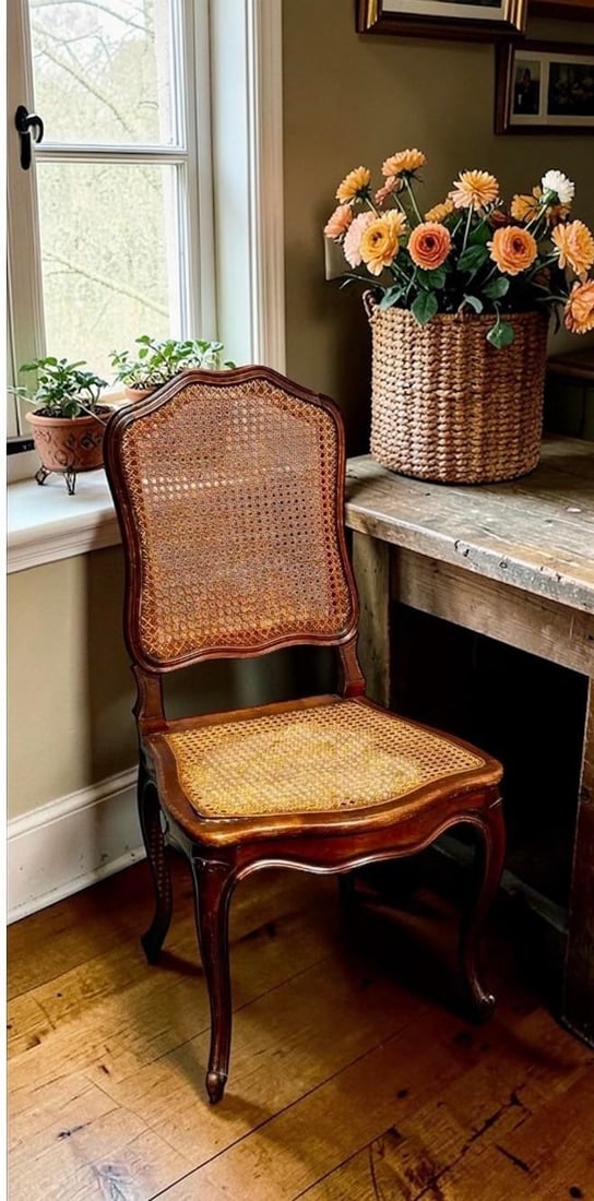 Set of 4 Mid 20th Century French Louis XV Style Walnut Caned Dining Chairs - Handwoven Cane Seats & - 11