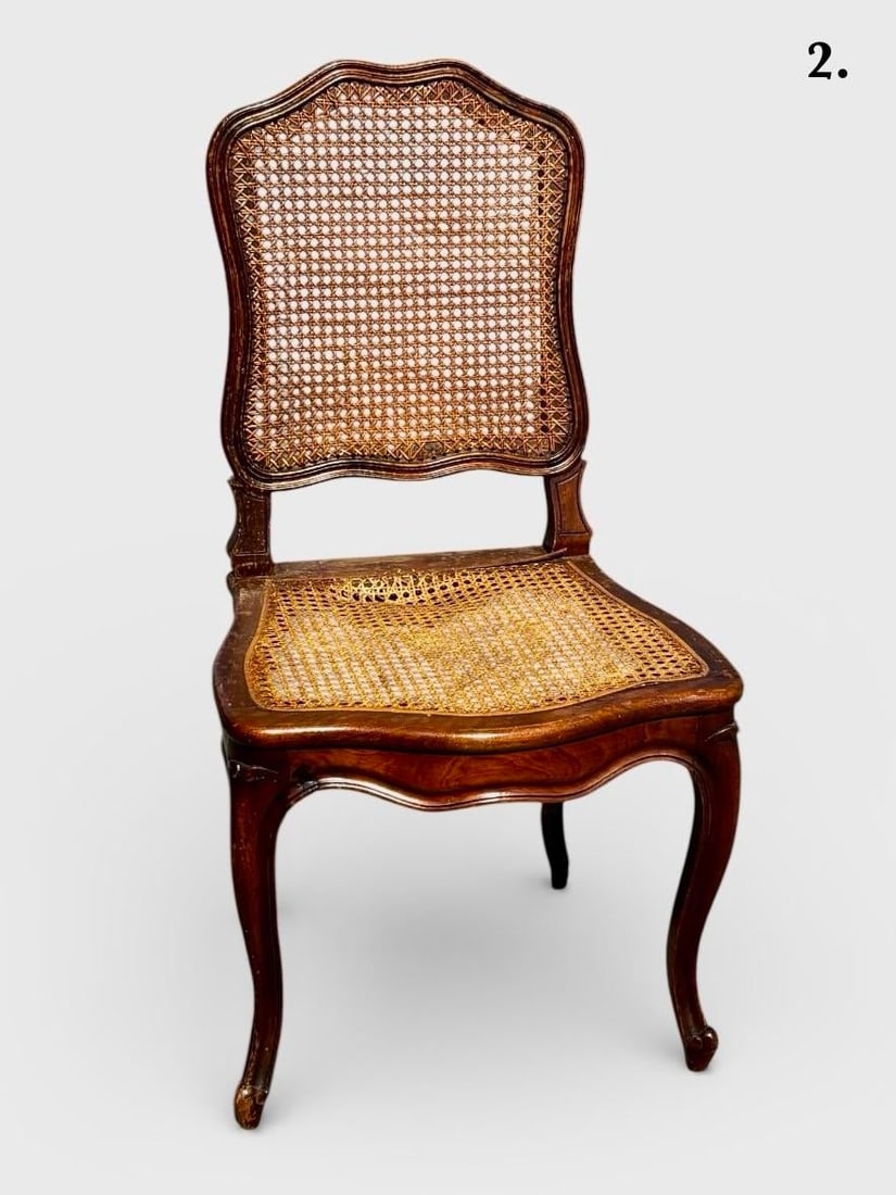 Set of 4 Mid 20th Century French Louis XV Style Walnut Caned Dining Chairs - Handwoven Cane Seats & - 3